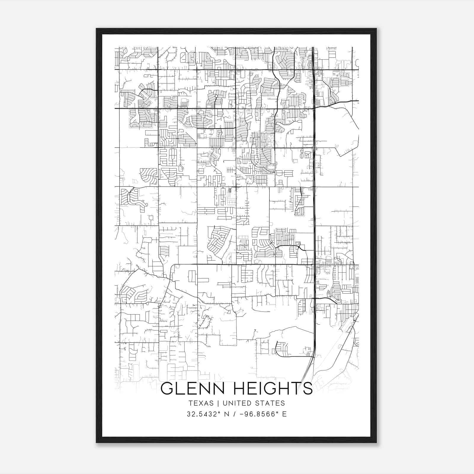 Glenn Heights Texas Map Poster, Modern Home Decor Wall Art Print