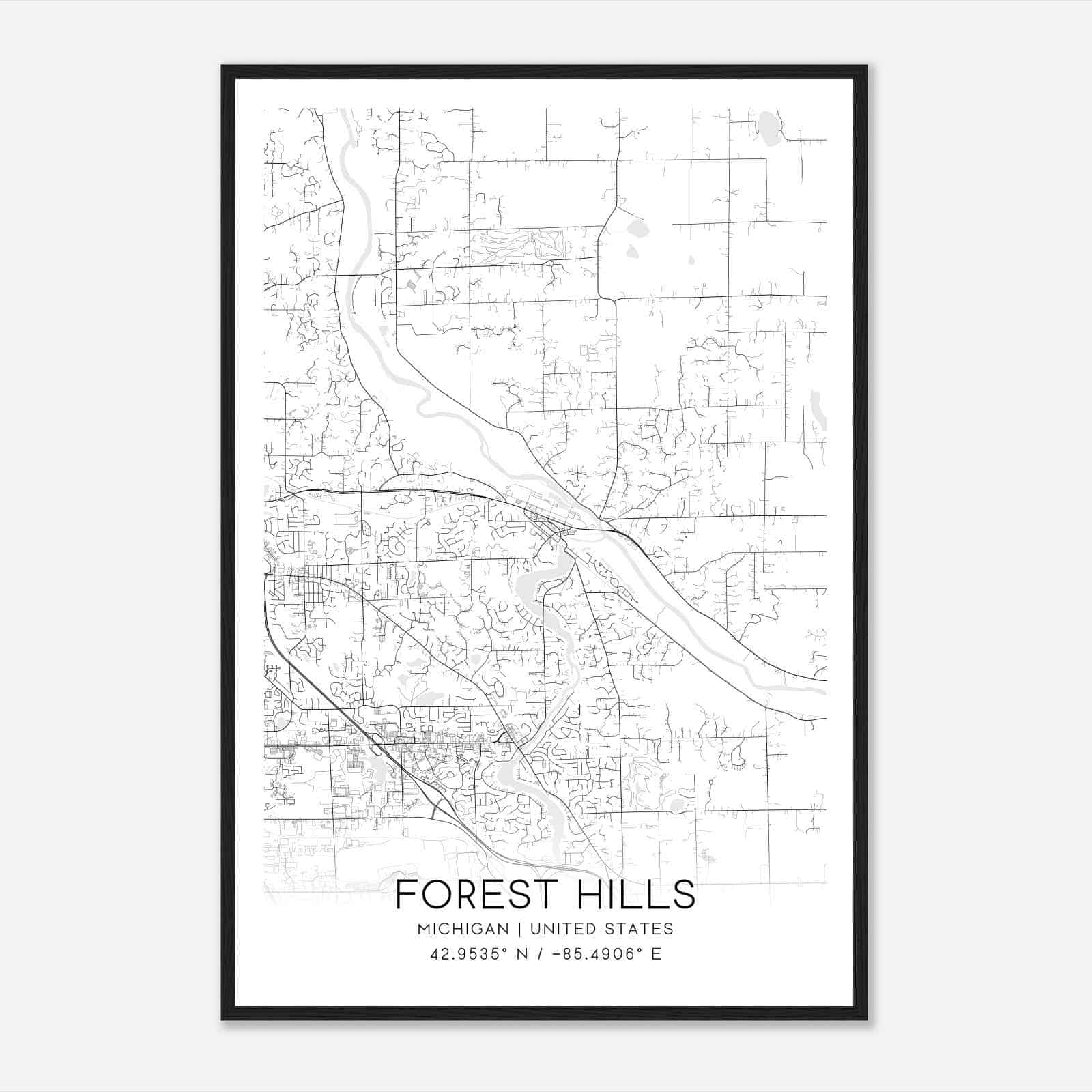 Forest Hills Michigan Map Poster, Modern Home Decor Wall Art Print