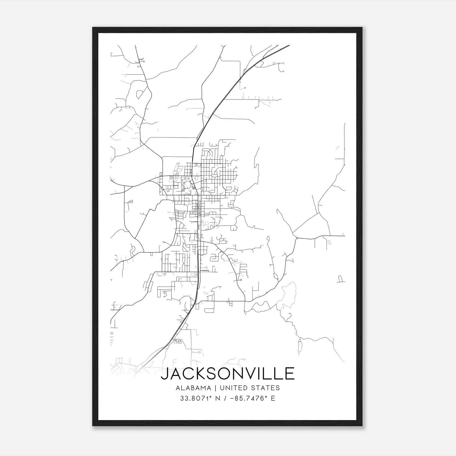 Jacksonville Alabama Map Poster, Modern Home Decor Wall Art Print