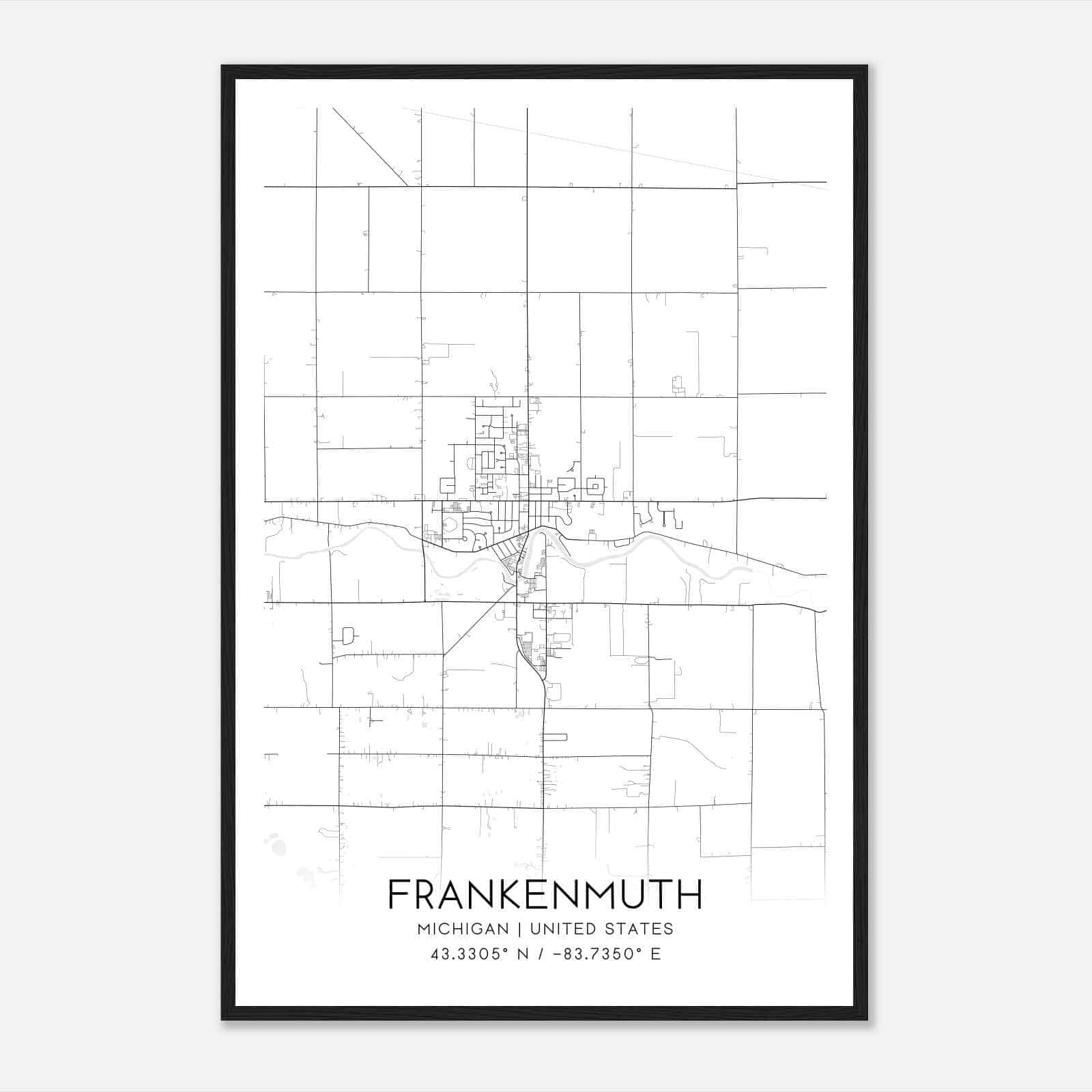 Frankenmuth Michigan Map Poster, Modern Home Decor Wall Art Print