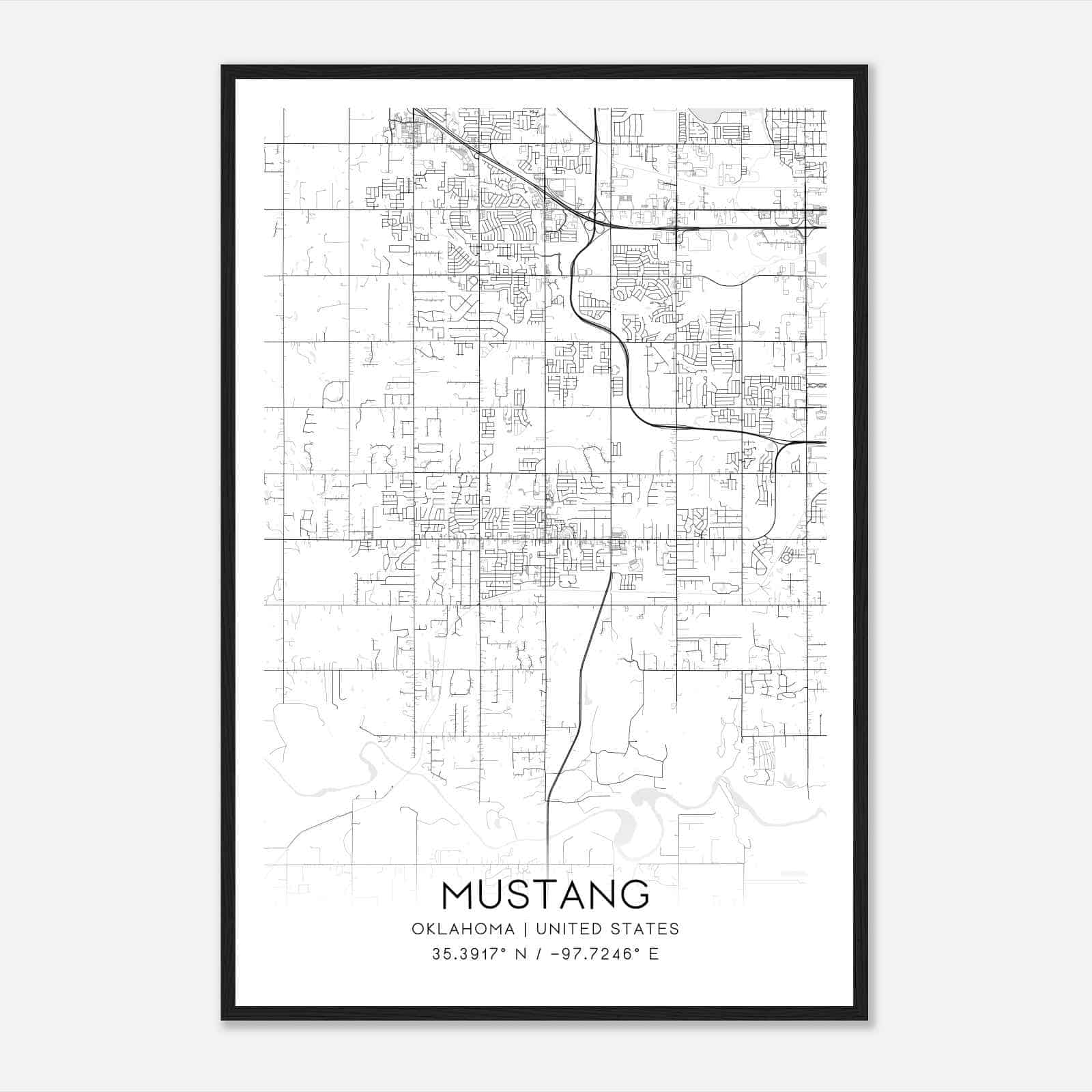 Mustang Oklahoma Map Poster, Modern Home Decor Wall Art Print