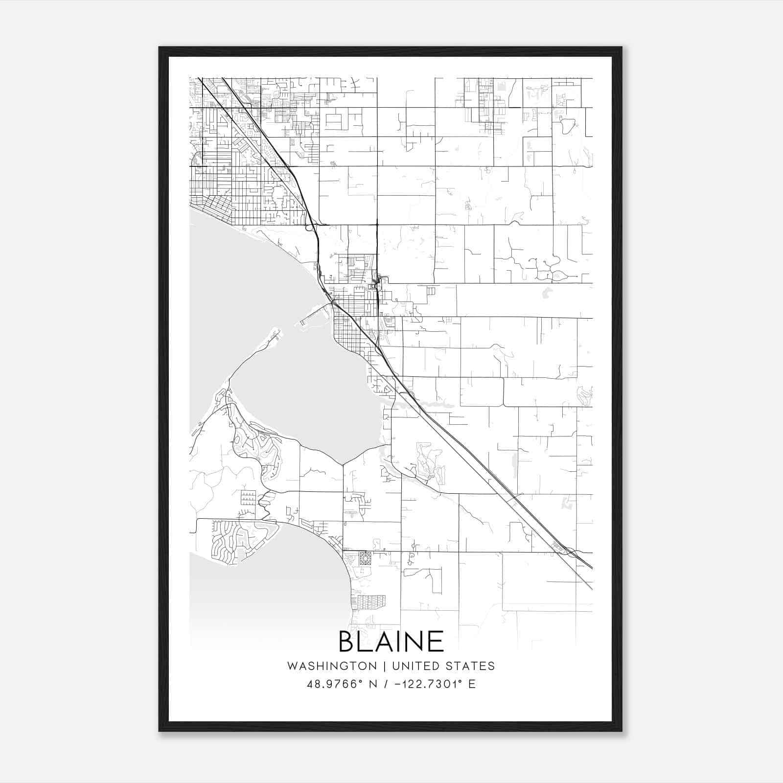 Blaine Washington Map Poster, Modern Home Decor Wall Art Print