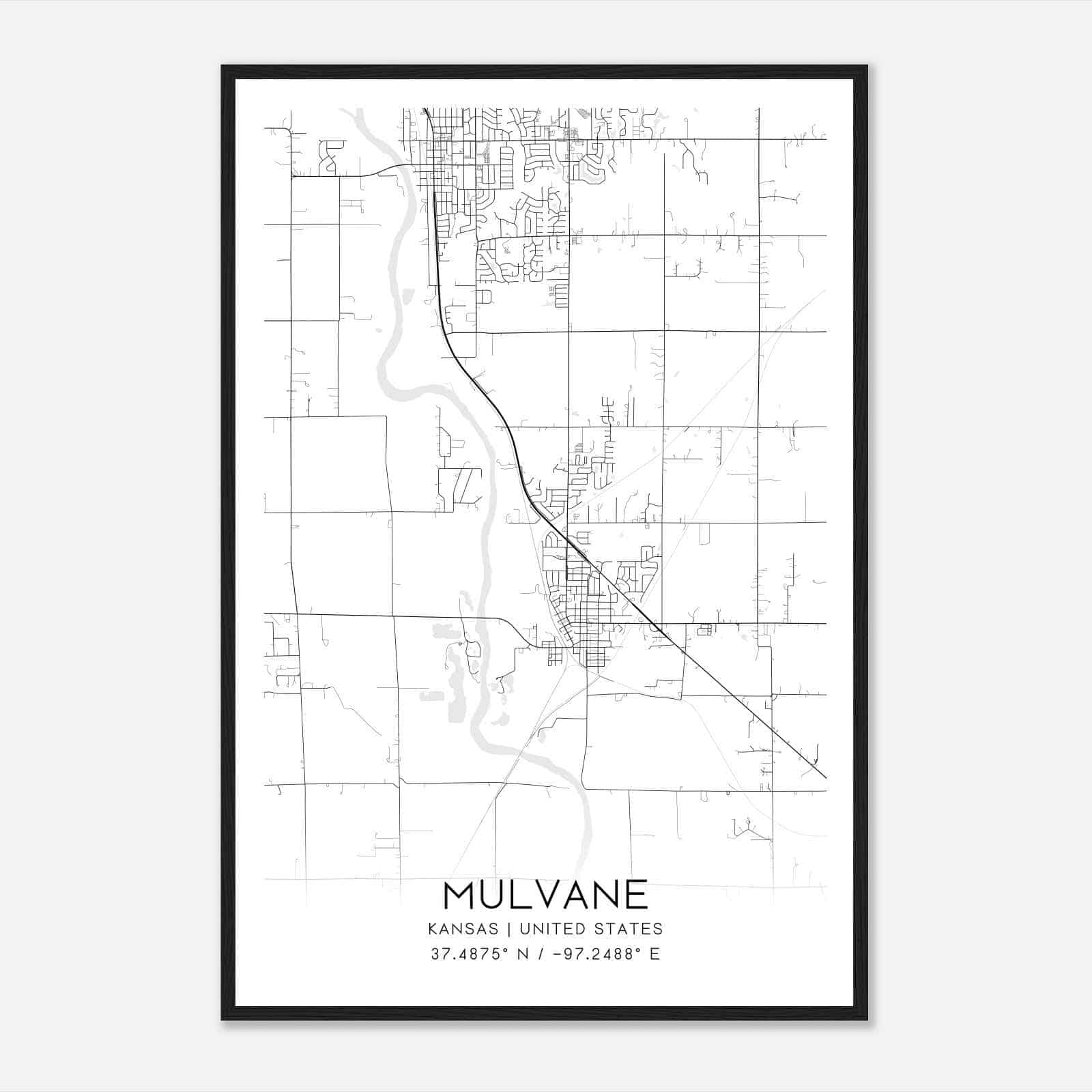 Mulvane Kansas Map Poster, Modern Home Decor Wall Art Print