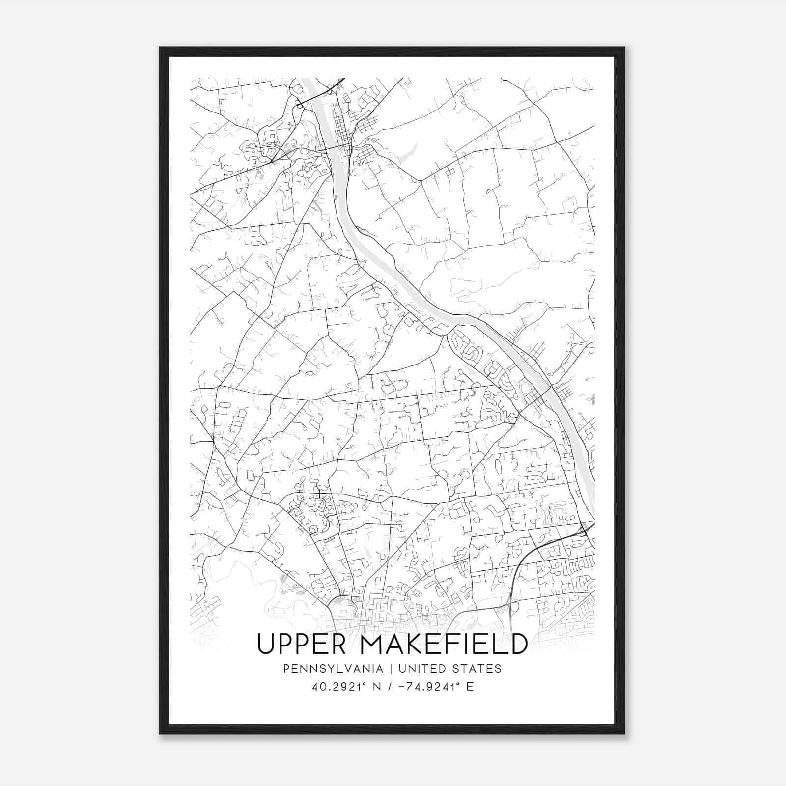 Upper Makefield Pennsylvania Map Poster, Modern Home Decor Wall Art Print