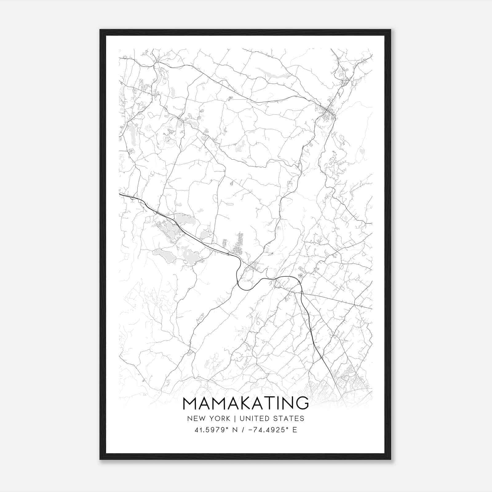 Mamakating New York Map Poster, Modern Home Decor Wall Art Print