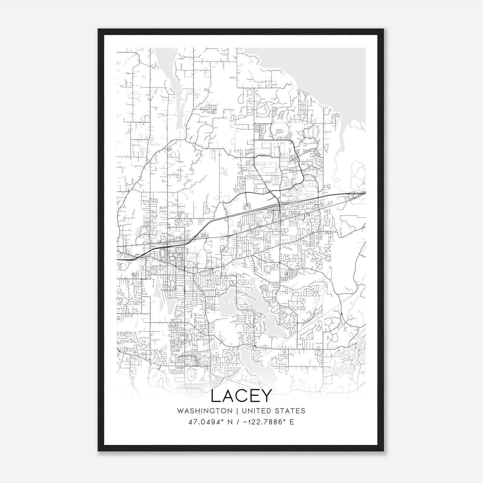 Lacey Washington Map Poster, Modern Home Decor Wall Art Print