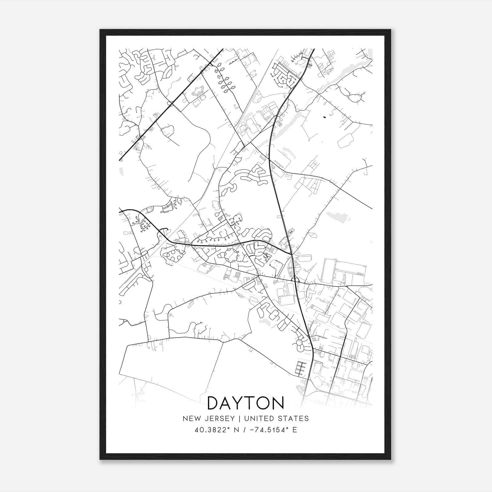 Dayton New Jersey Map Poster, Modern Home Decor Wall Art Print