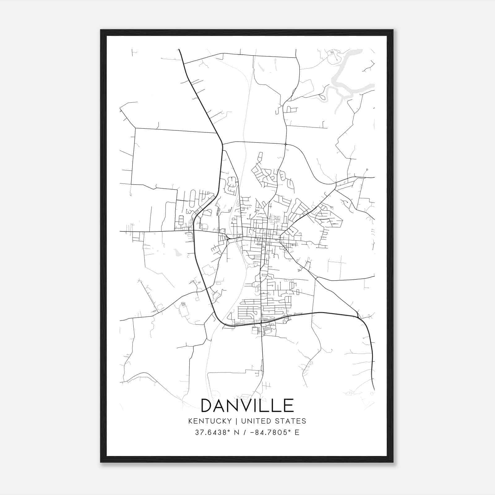 Danville Kentucky Map Poster, Modern Home Decor Wall Art Print