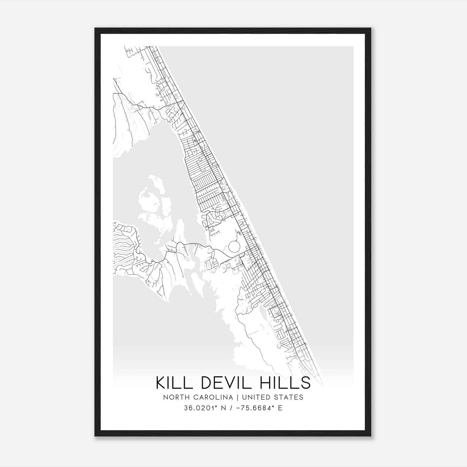 Kill Devil Hills North Carolina Map Poster, Modern Home Decor Wall Art Print