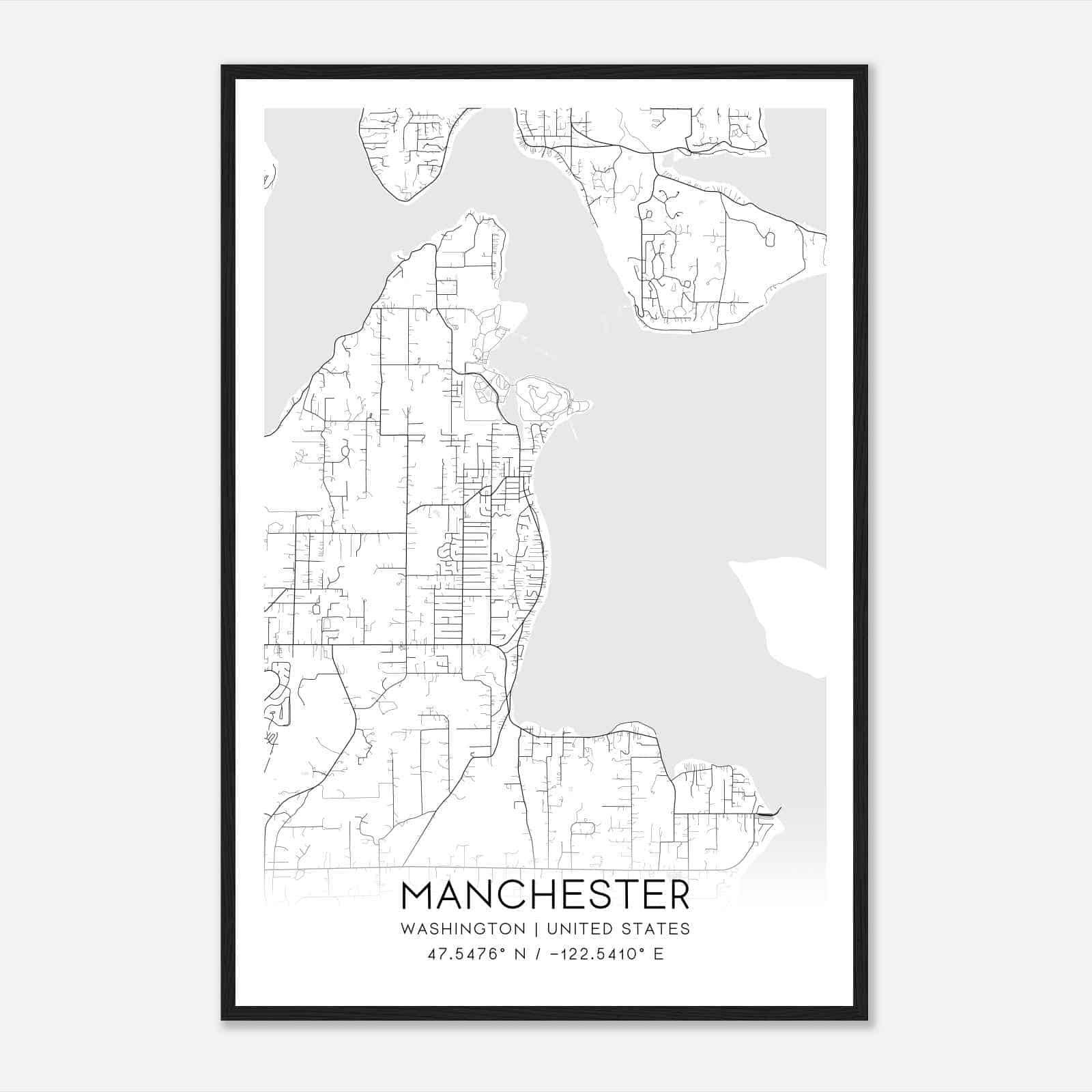 Manchester Washington Map Poster, Modern Home Decor Wall Art Print
