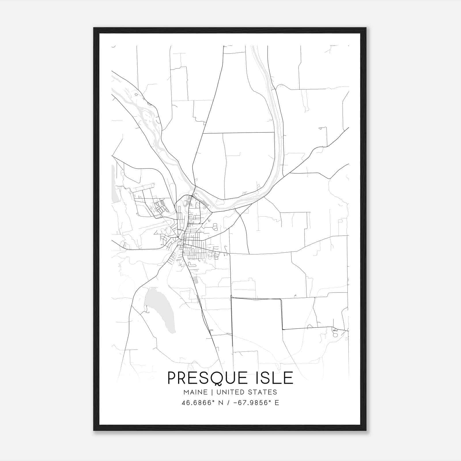 Presque Isle Maine Map Poster, Modern Home Decor Wall Art Print