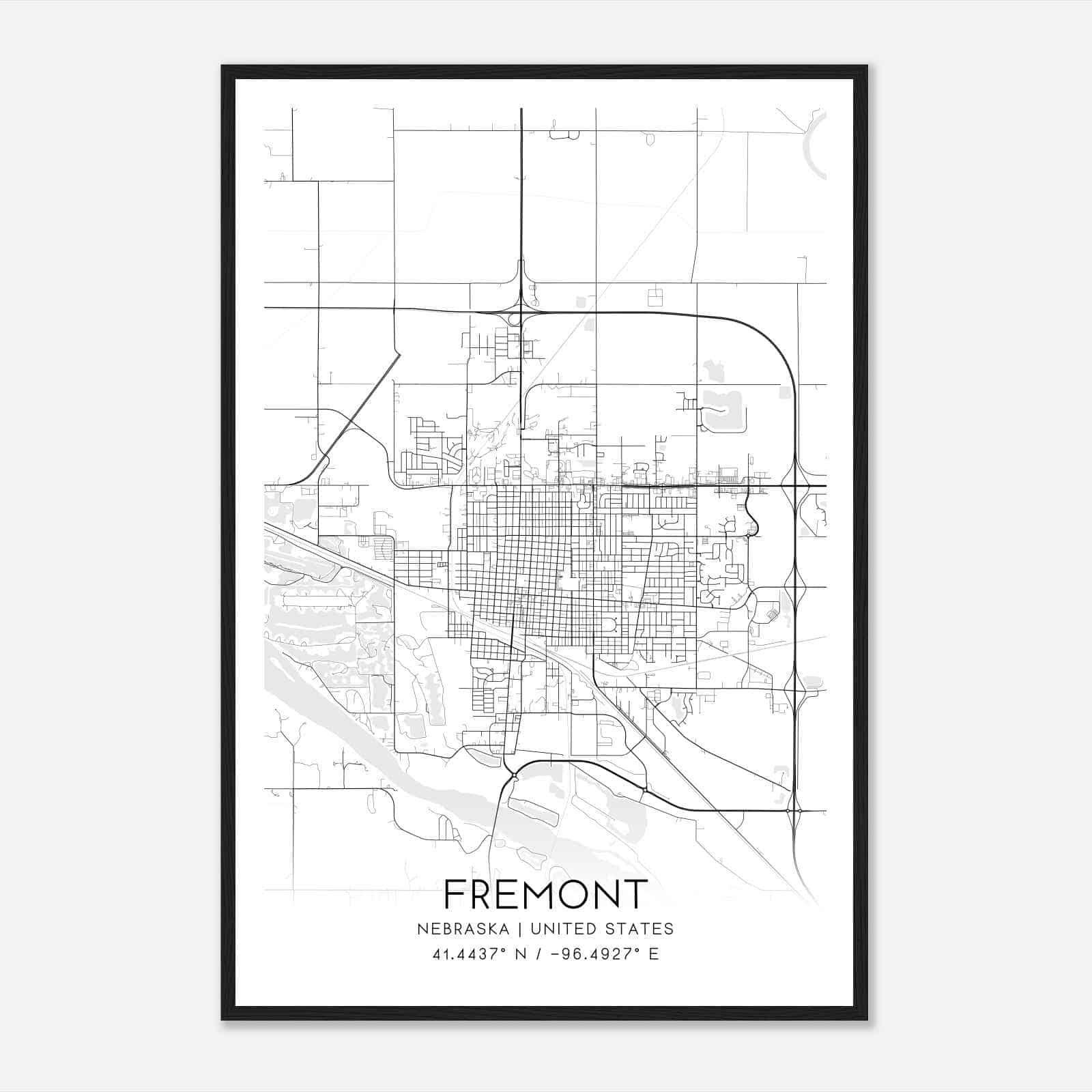 Fremont Nebraska Map Poster, Modern Home Decor Wall Art Print