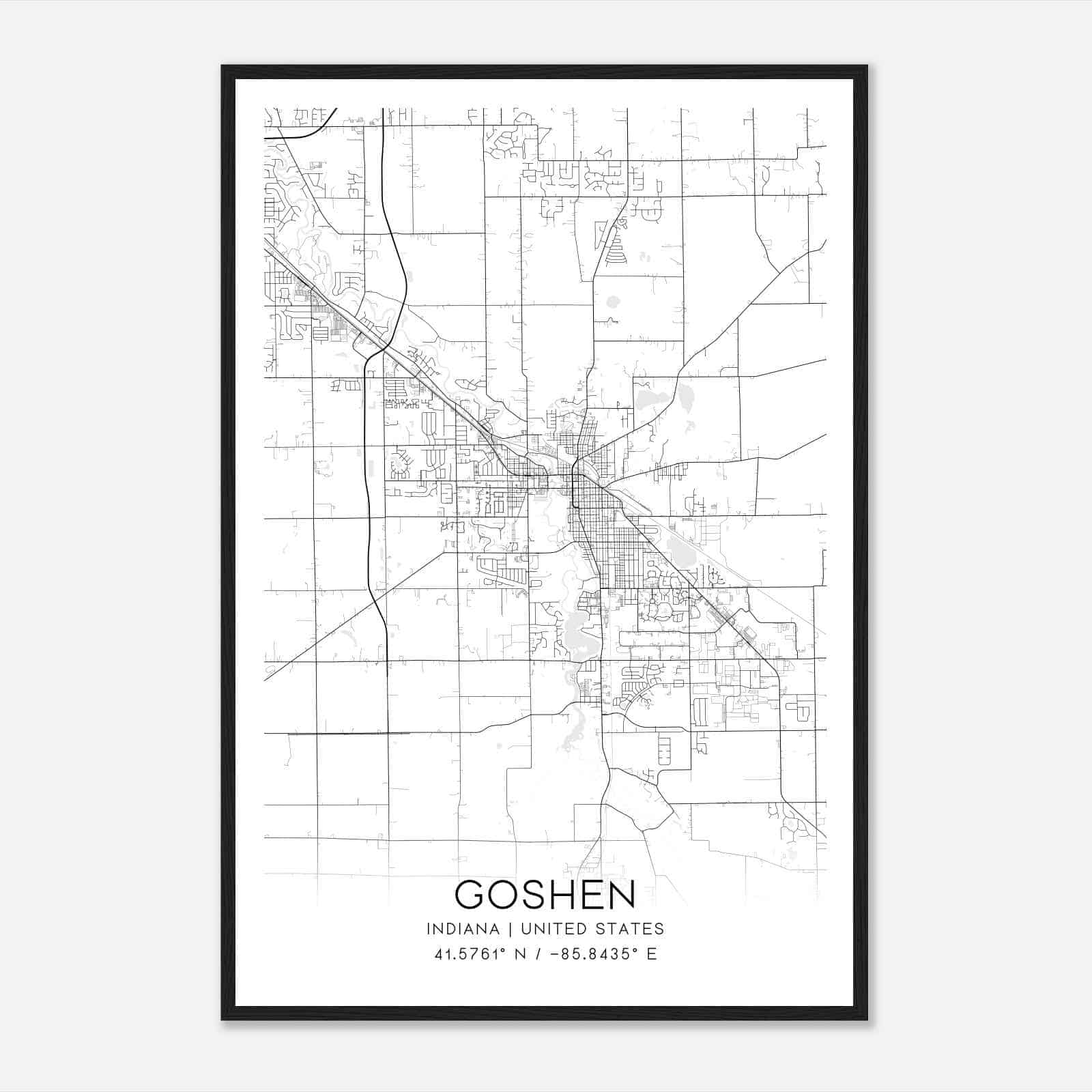 Goshen Indiana Map Poster, Modern Home Decor Wall Art Print