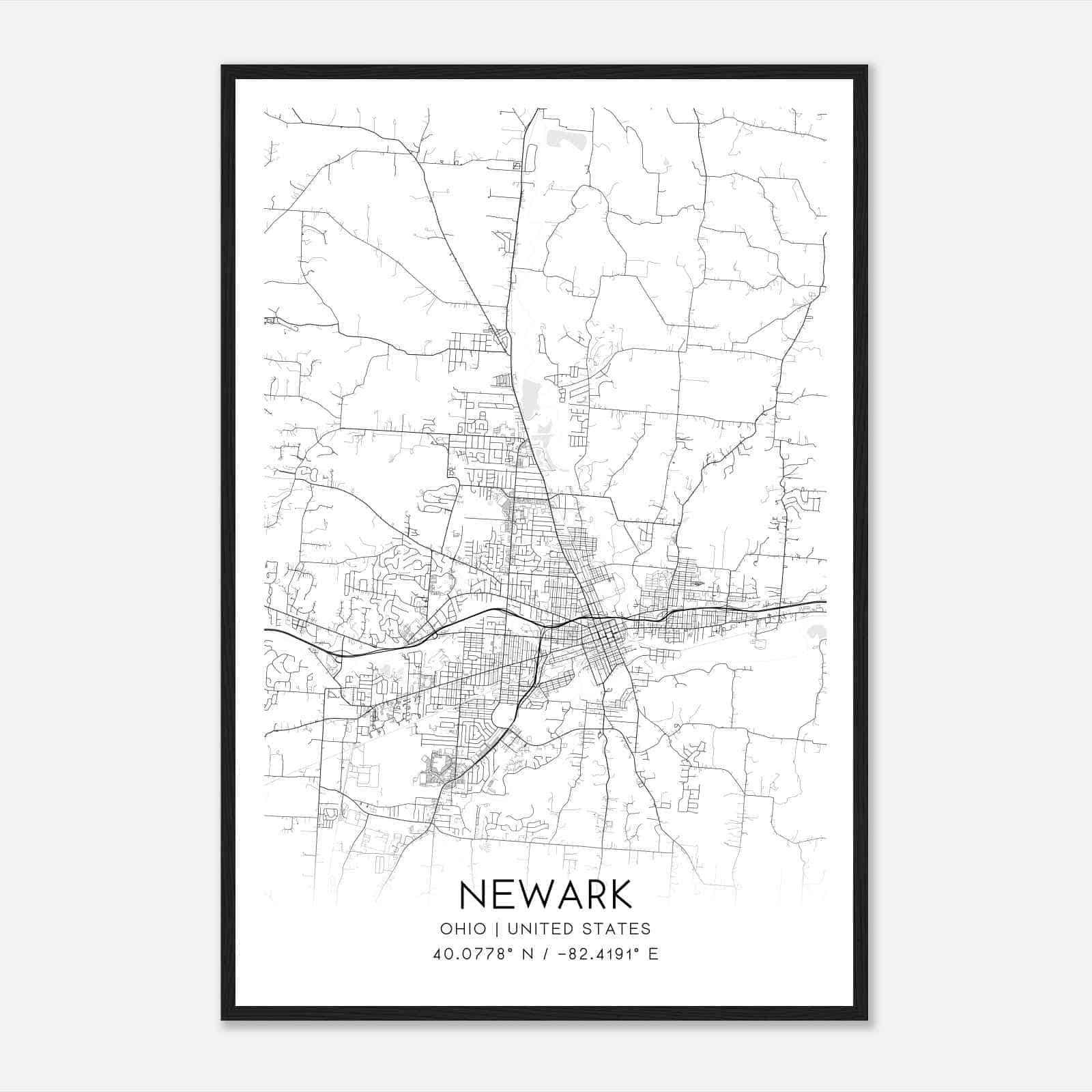 Newark Ohio Map Poster, Modern Home Decor Wall Art Print