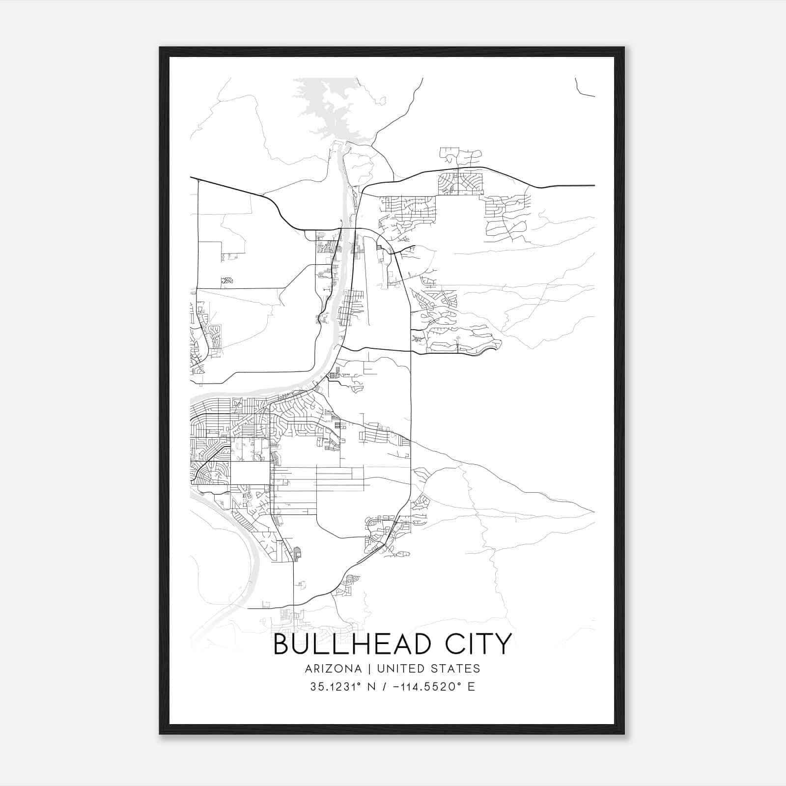Bullhead City Arizona Map Poster, Modern Home Decor Wall Art Print