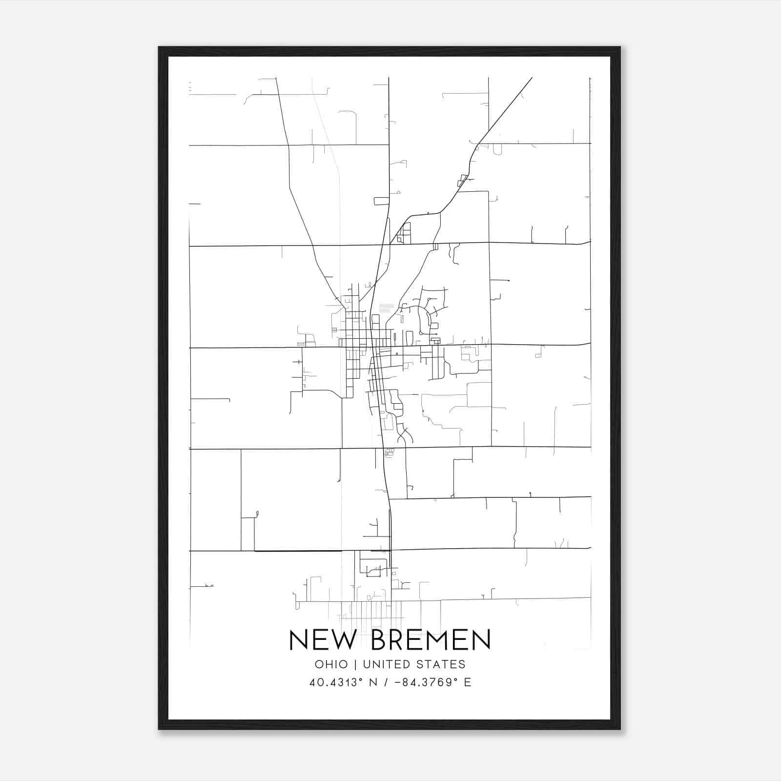 New Bremen Ohio Map Poster, Modern Home Decor Wall Art Print New Bremen Ohio Map Poster, Modern Home Decor Wall Art Print