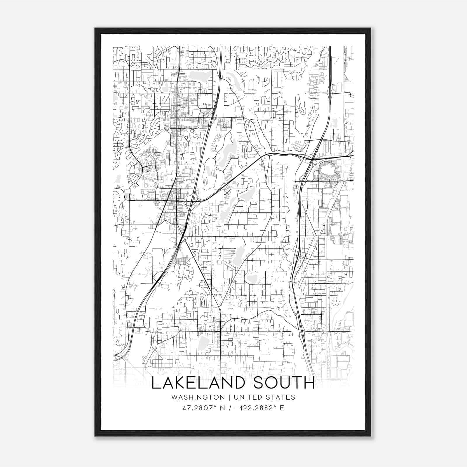 Lakeland South Washington Map Poster, Modern Home Decor Wall Art Print