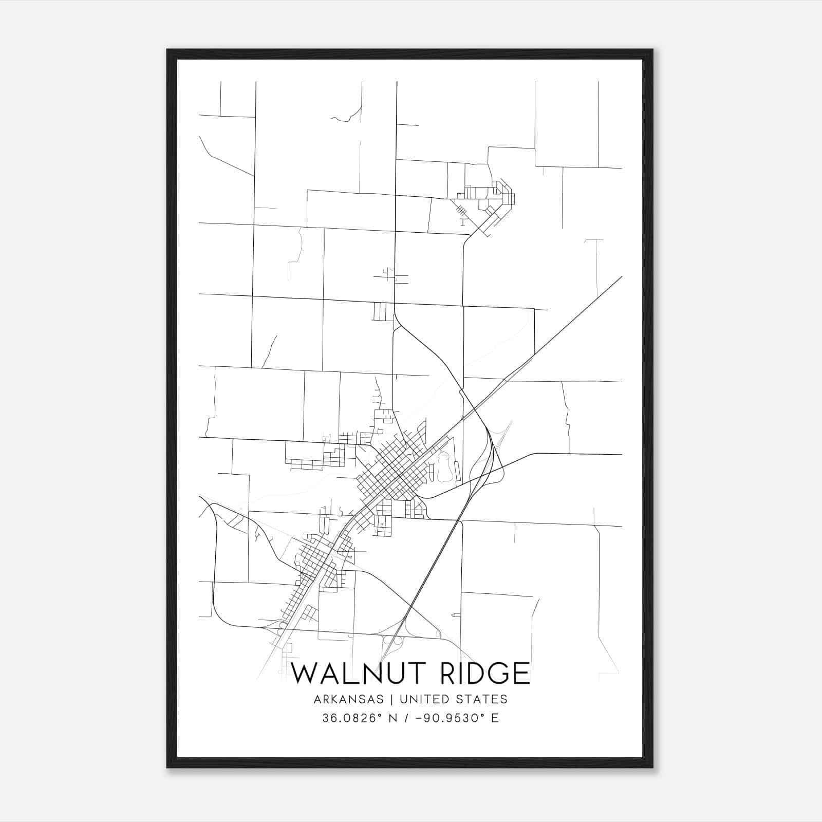 Walnut Ridge Arkansas Map Poster, Modern Home Decor Wall Art Print