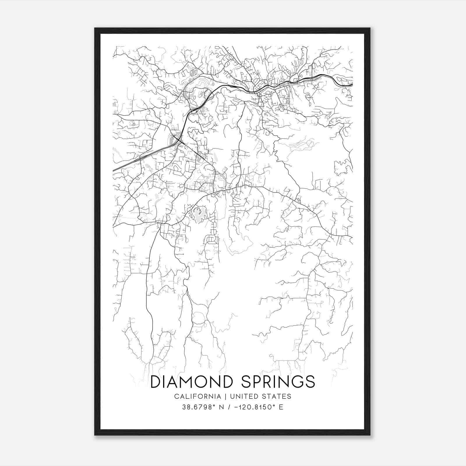 Diamond Springs California Map Poster, Modern Home Decor Wall Art Print