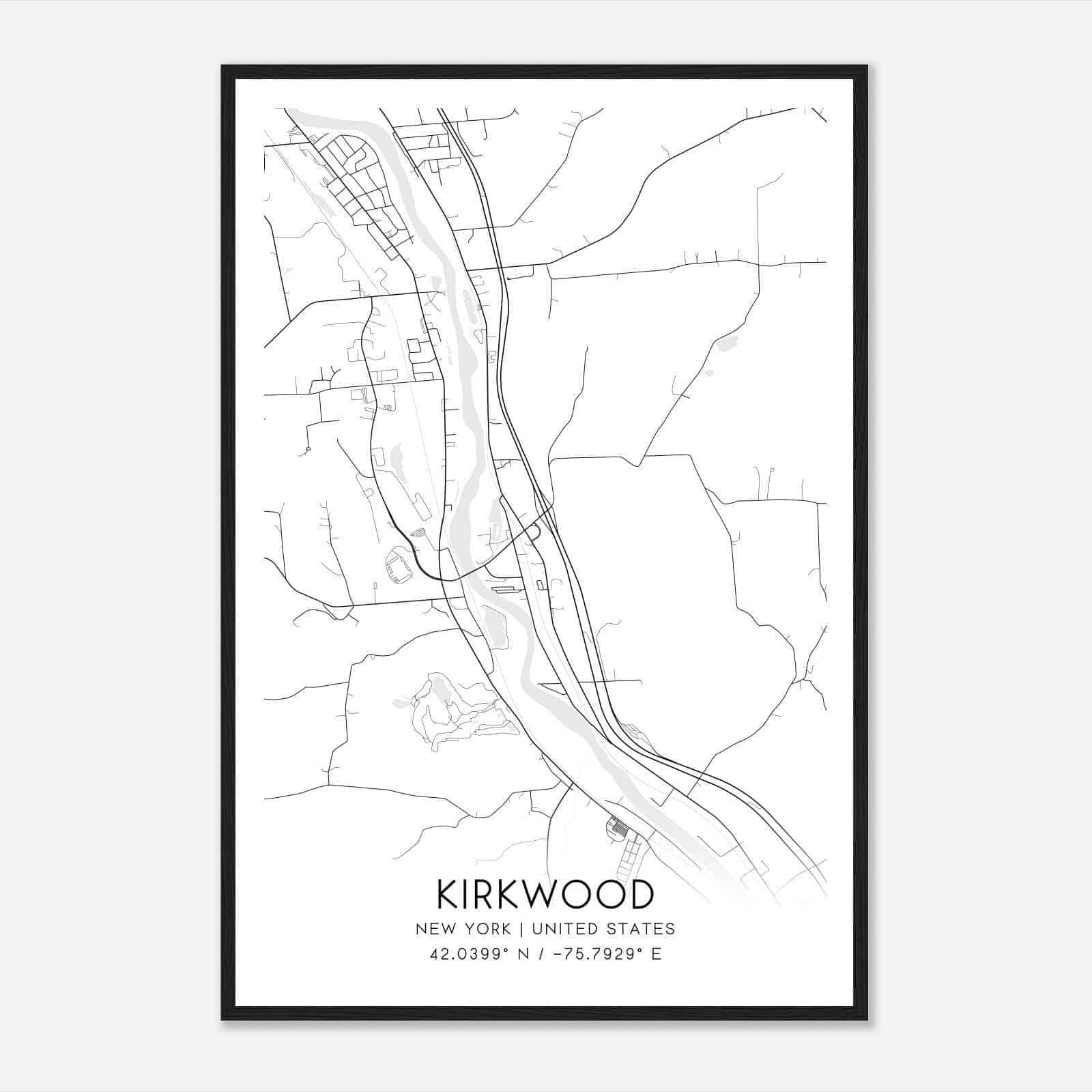 Kirkwood New York Map Poster, Modern Home Decor Wall Art Print