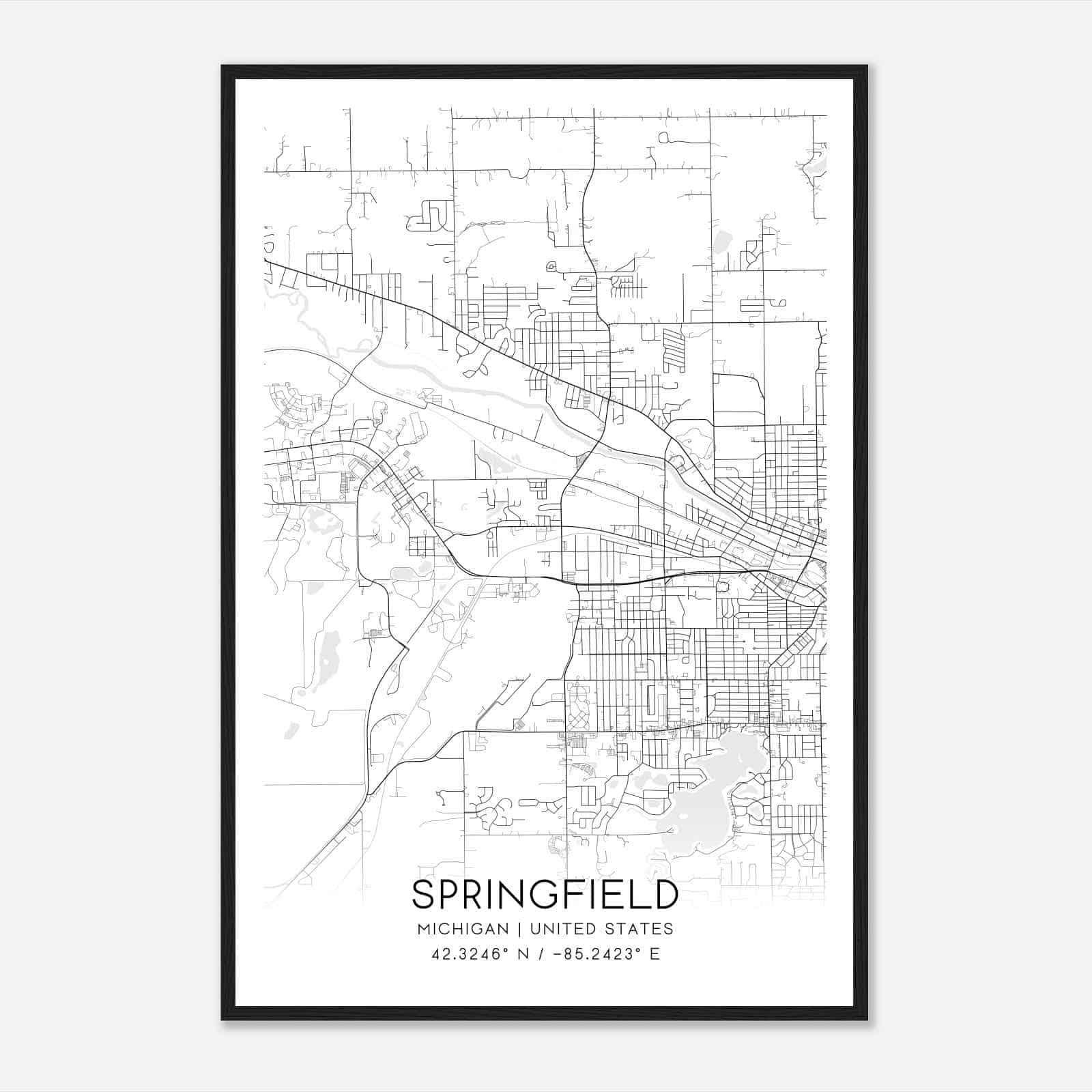 Springfield Michigan Map Poster, Modern Home Decor Wall Art Print Springfield Michigan Map Poster, Modern Home Decor Wall Art Print