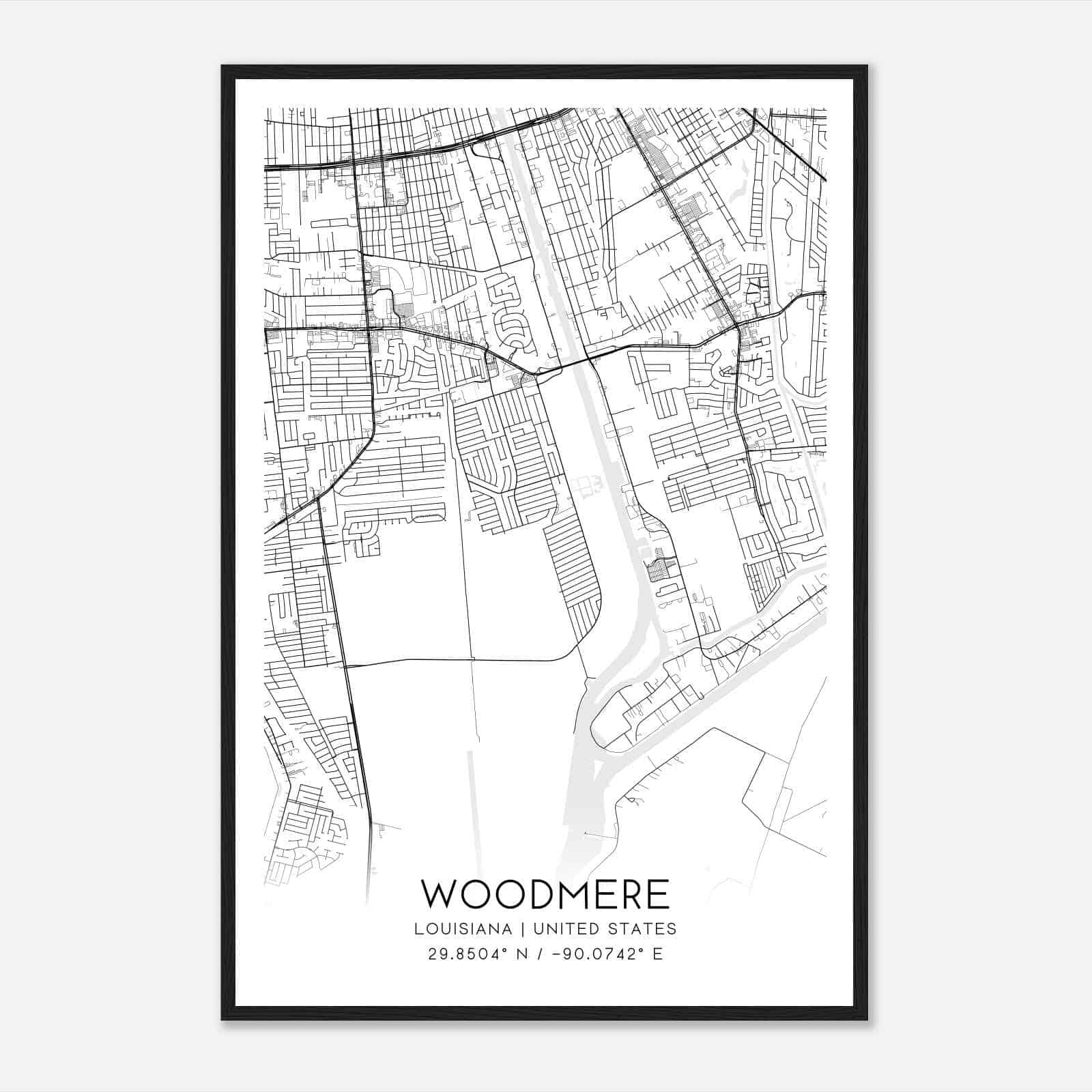 Woodmere Louisiana Map Poster, Modern Home Decor Wall Art Print
