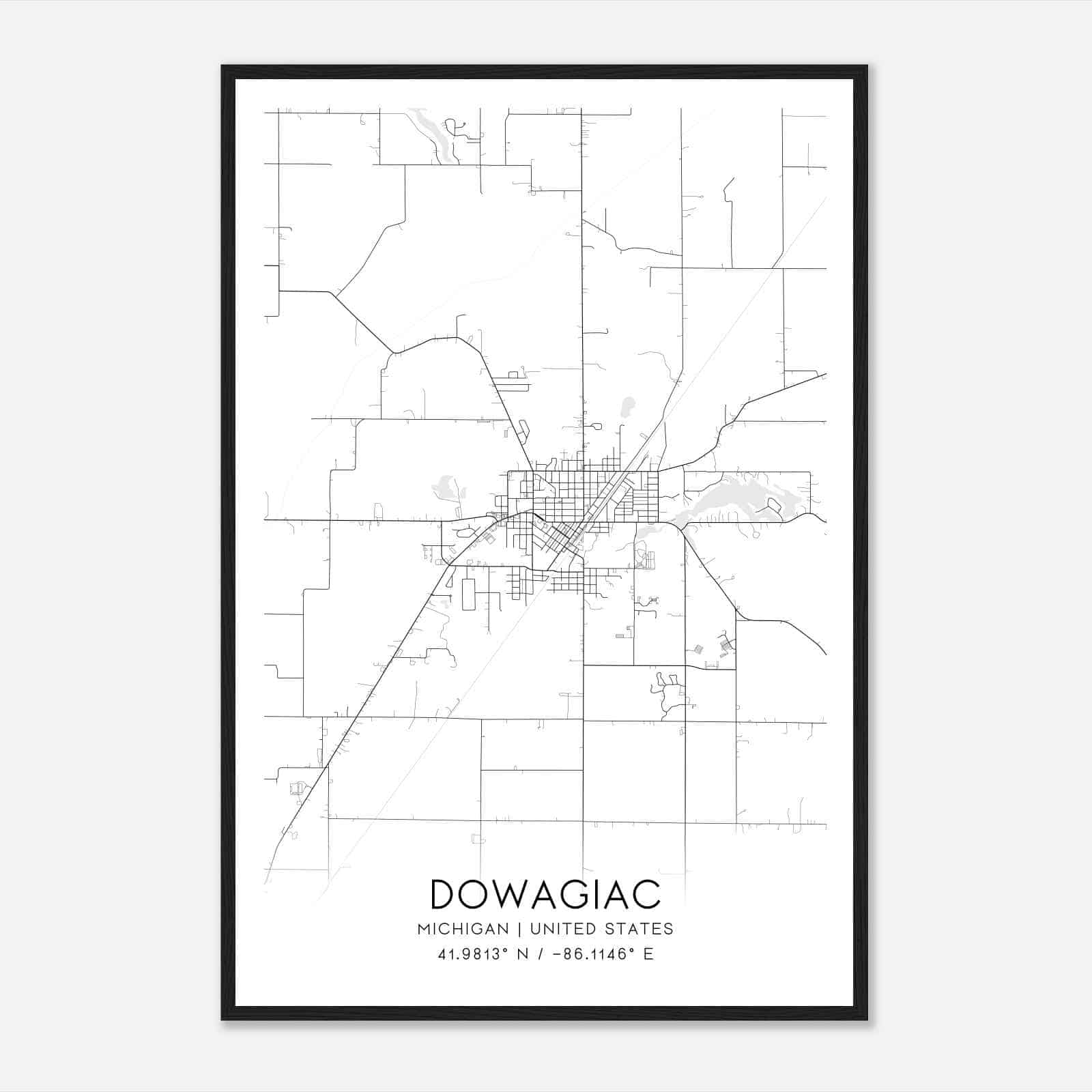 Dowagiac Michigan Map Poster, Modern Home Decor Wall Art Print