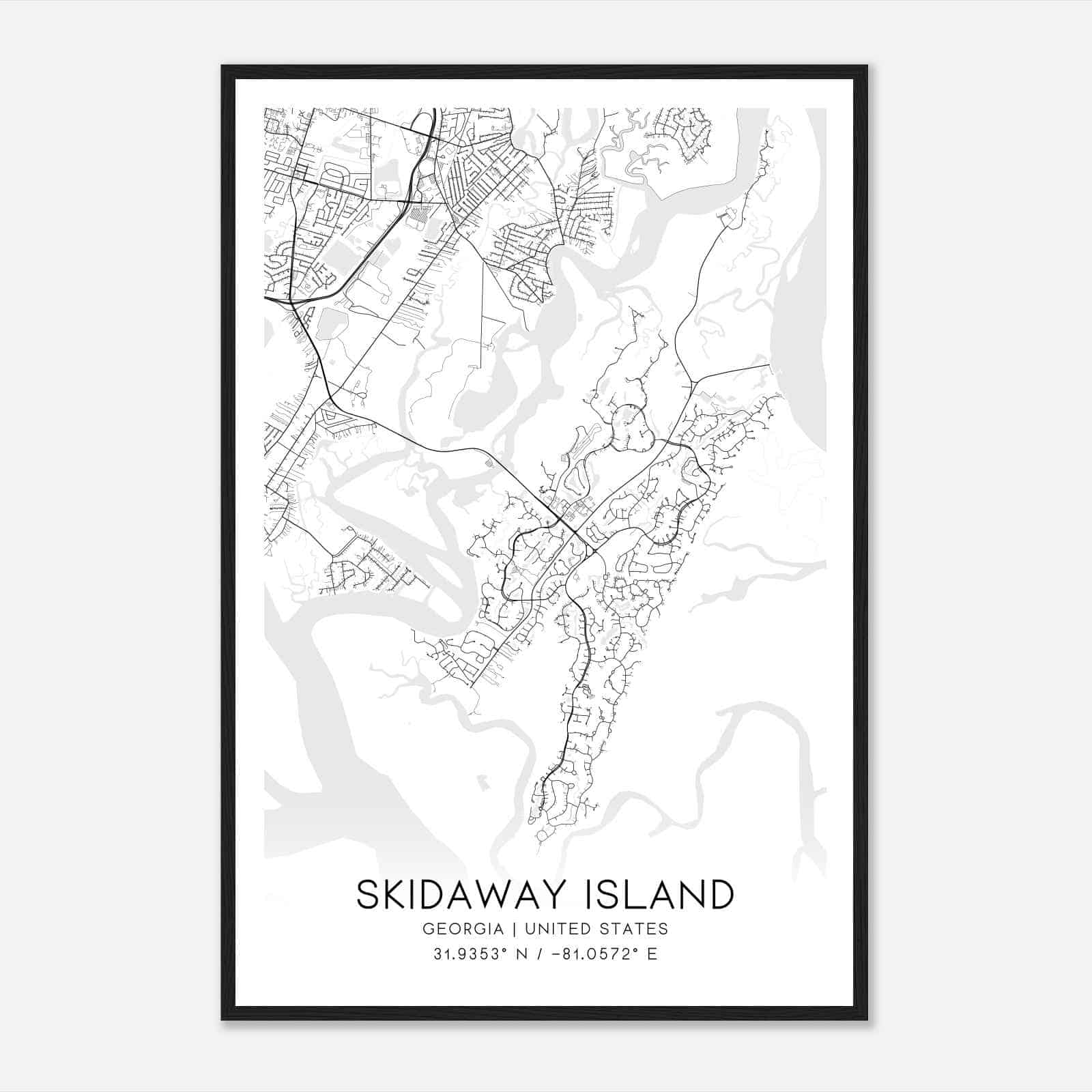 Skidaway Island Georgia Map Poster, Modern Home Decor Wall Art Print