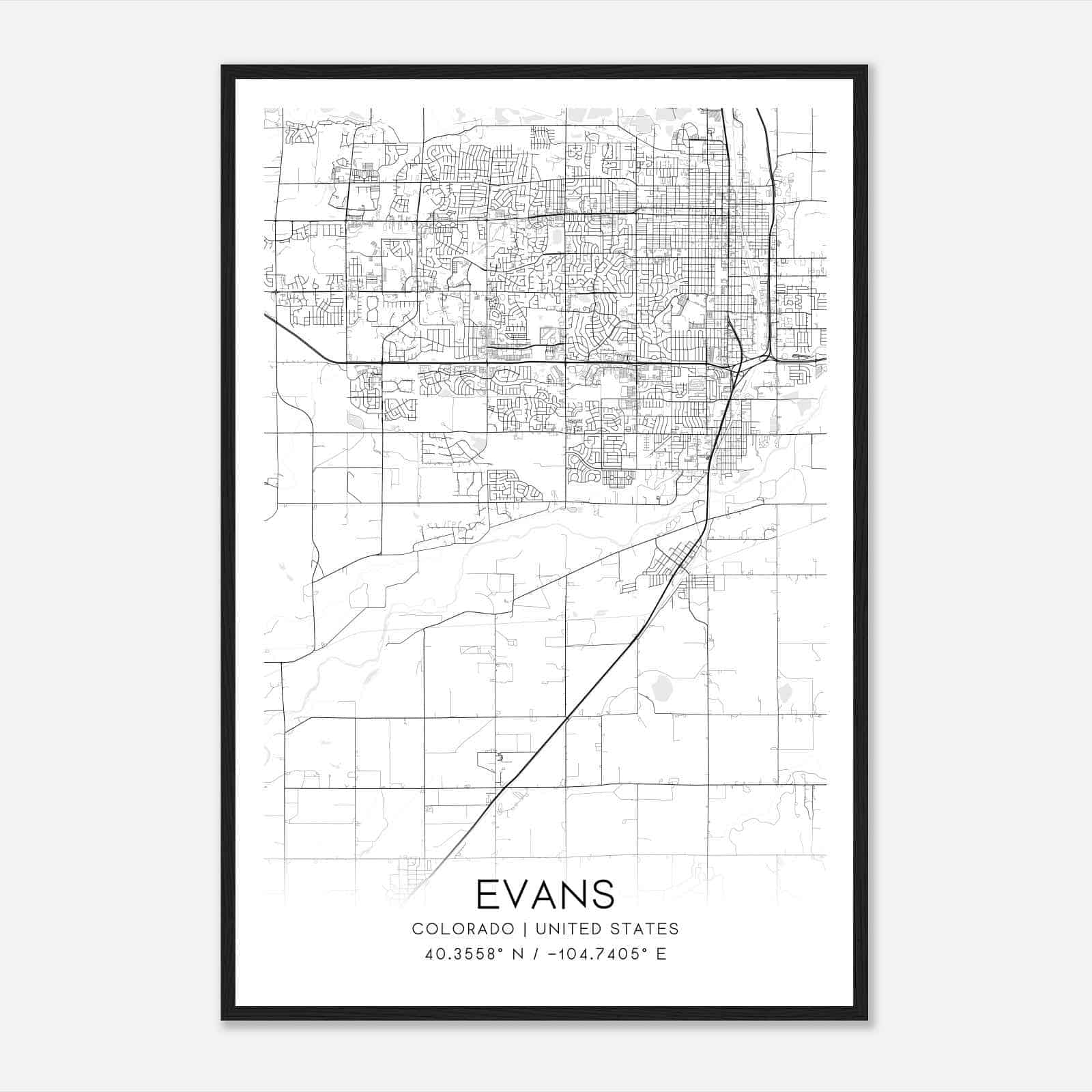Evans Colorado Map Poster, Modern Home Decor Wall Art Print