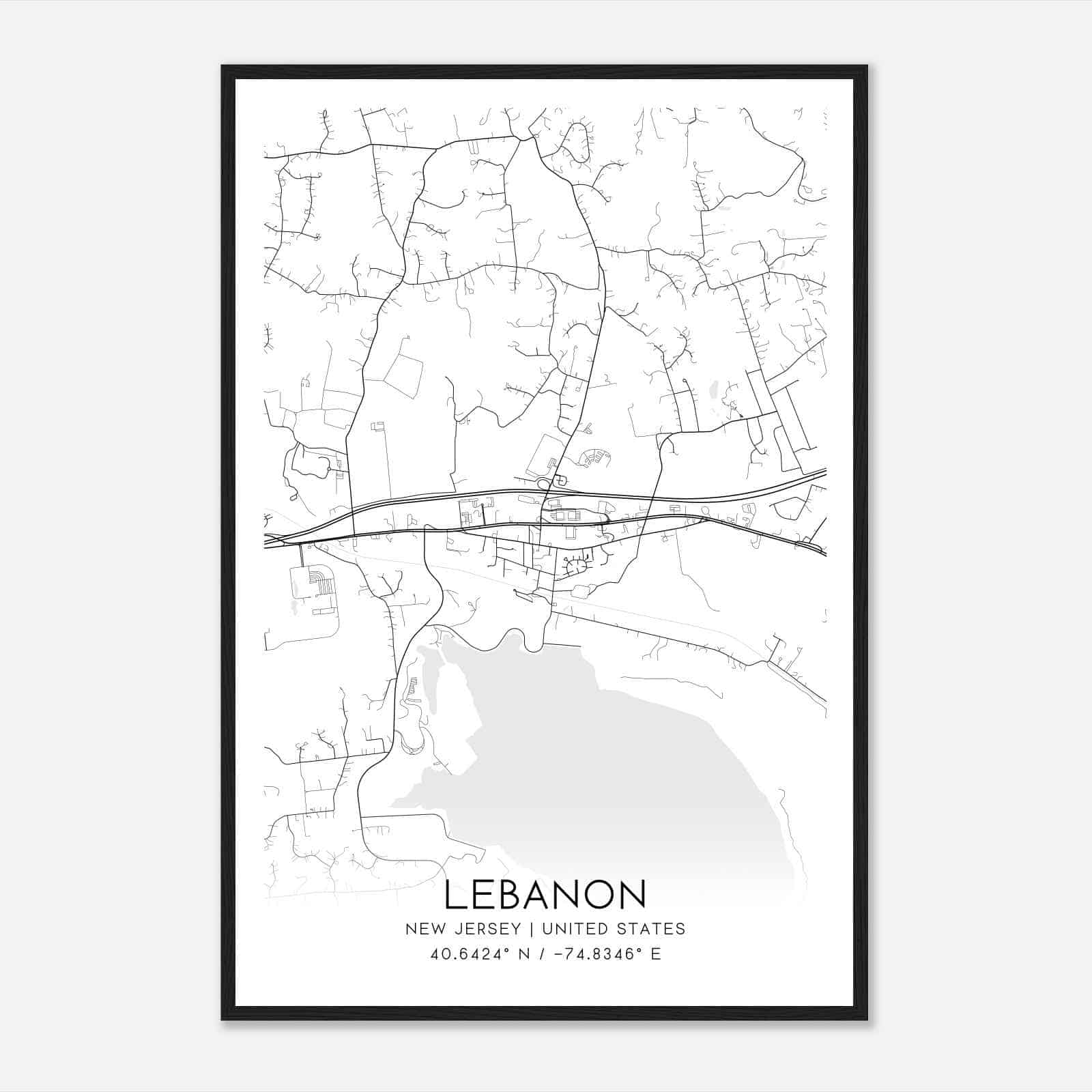 Lebanon New Jersey Map Poster, Modern Home Decor Wall Art Print