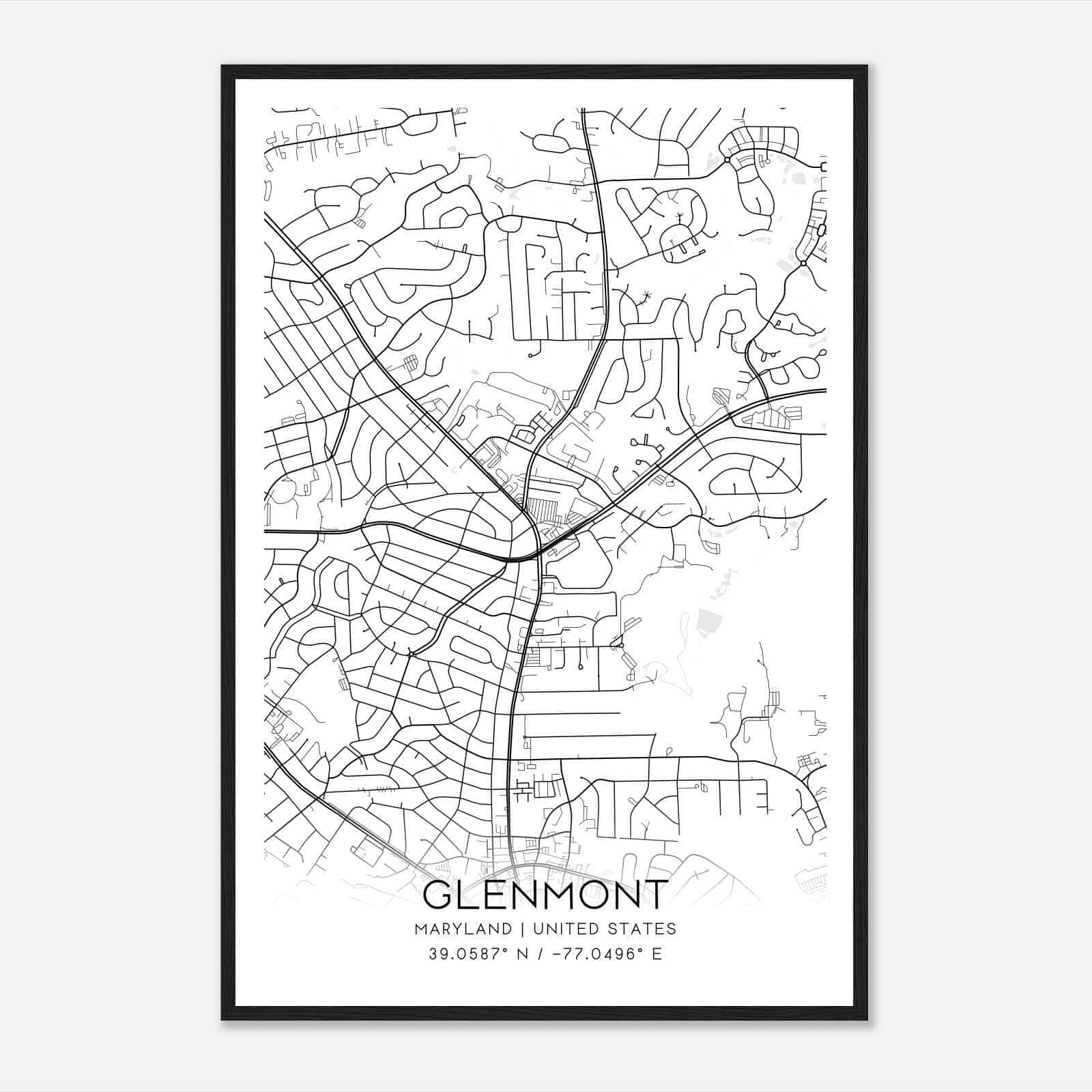 Glenmont Maryland Map Poster, Modern Home Decor Wall Art Print