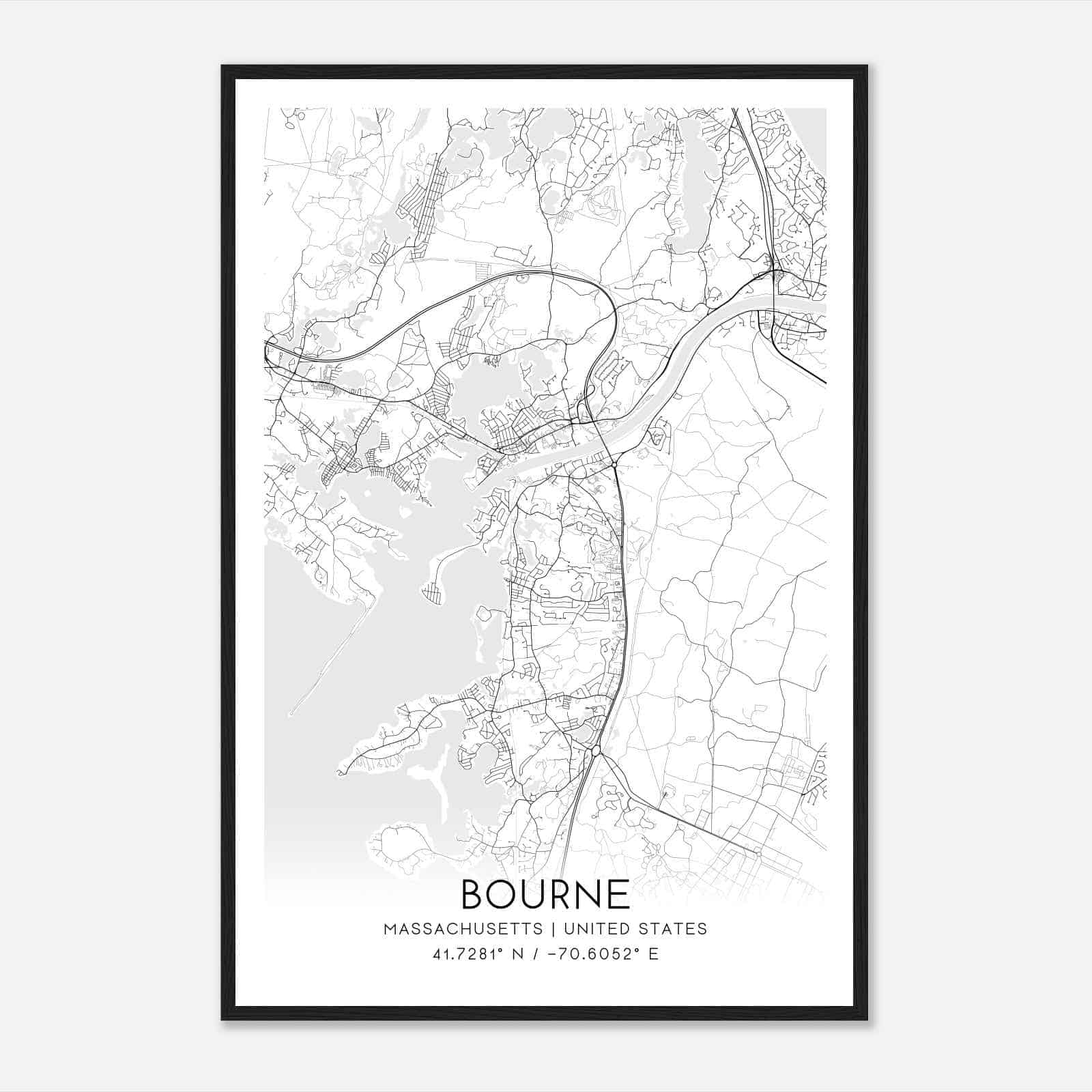 Bourne Massachusetts Map Poster, Modern Home Decor Wall Art Print