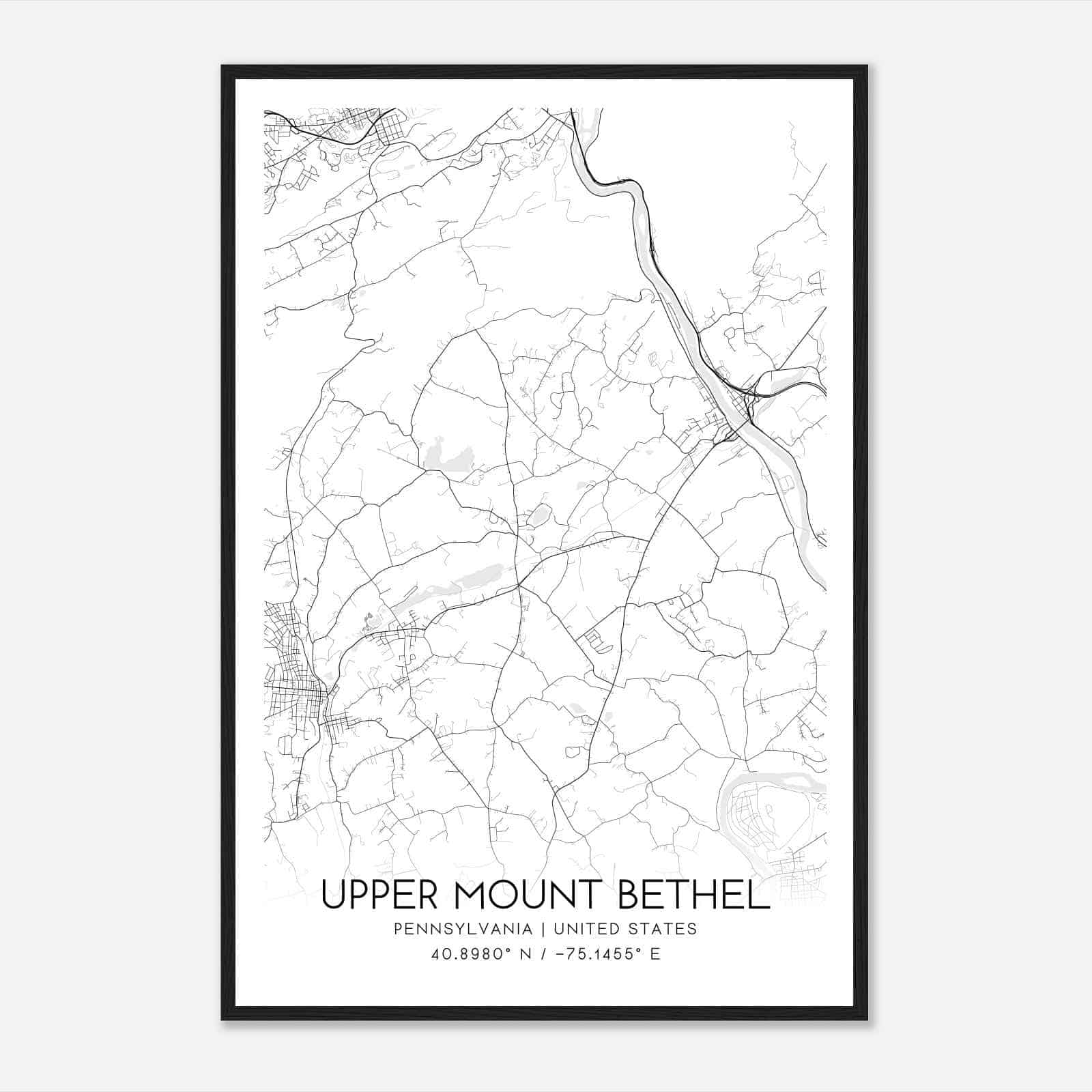 Upper Mount Bethel Pennsylvania Map Poster, Modern Home Decor Wall Art Print