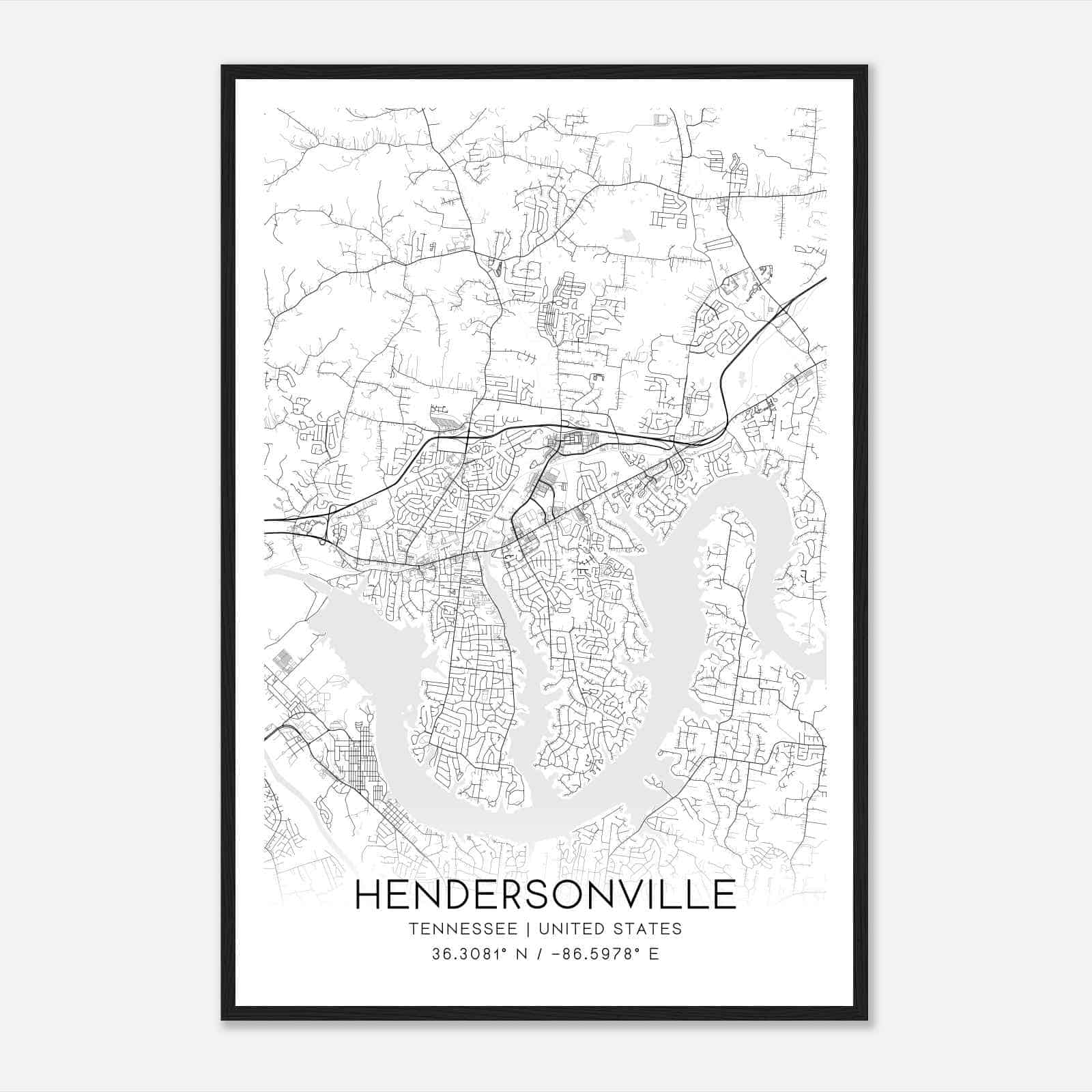 Hendersonville Tennessee Map Poster, Modern Home Decor Wall Art Print