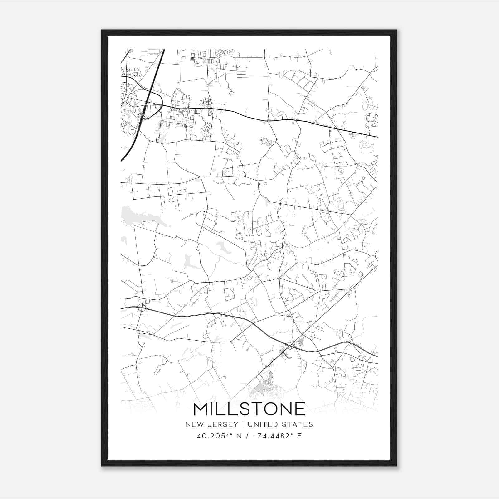 Millstone New Jersey Map Poster, Modern Home Decor Wall Art Print