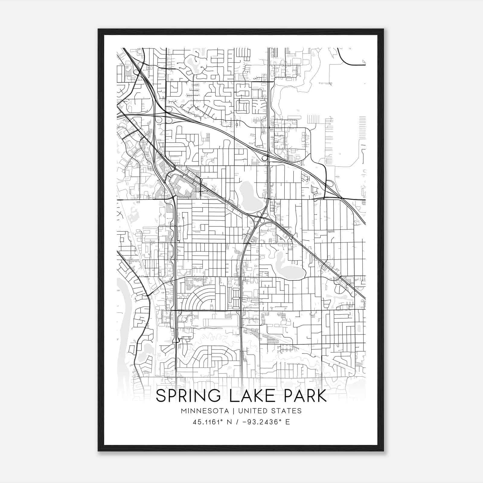 Spring Lake Park Minnesota Map Poster, Modern Home Decor Wall Art Print