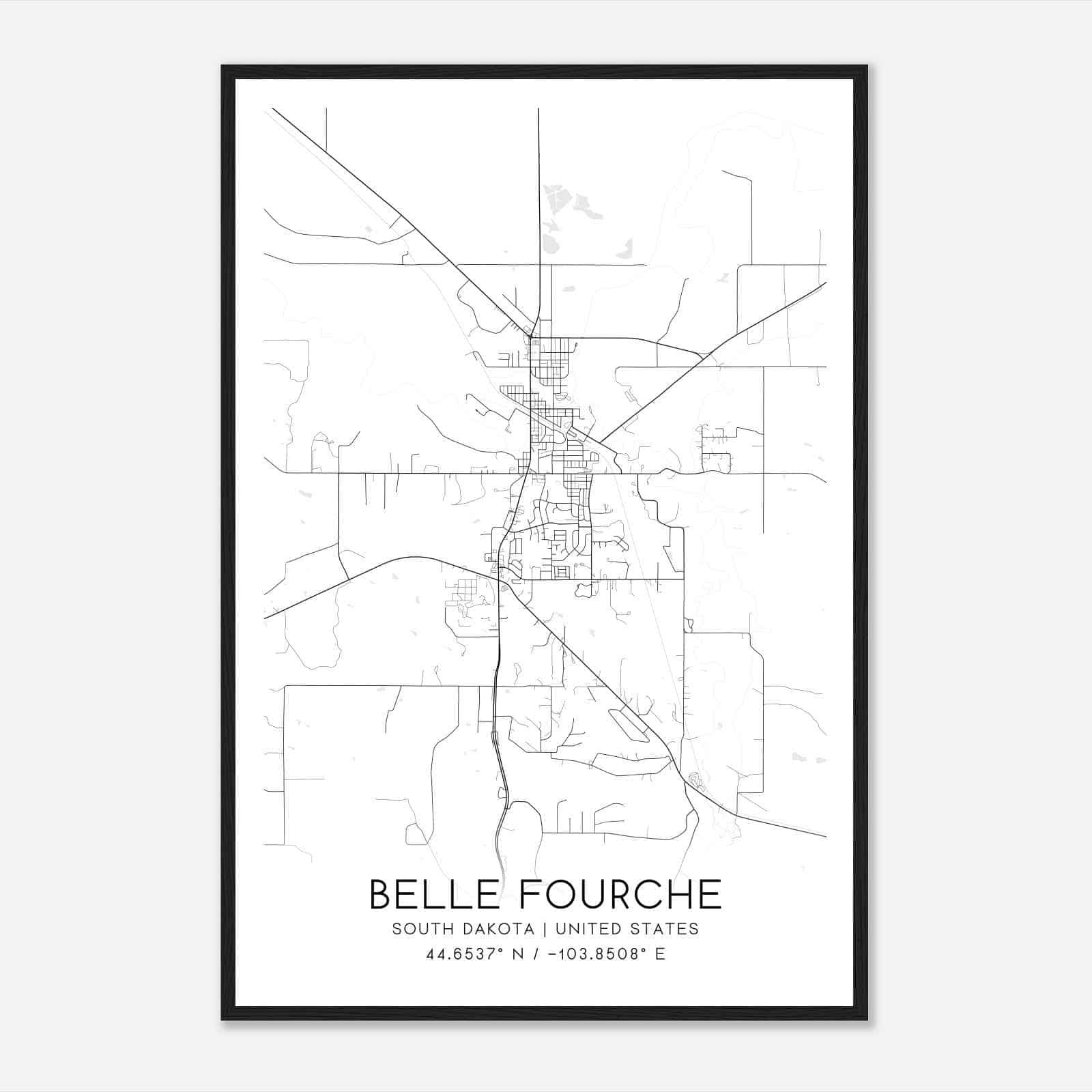 Belle Fourche South Dakota Map Poster, Modern Home Decor Wall Art Print