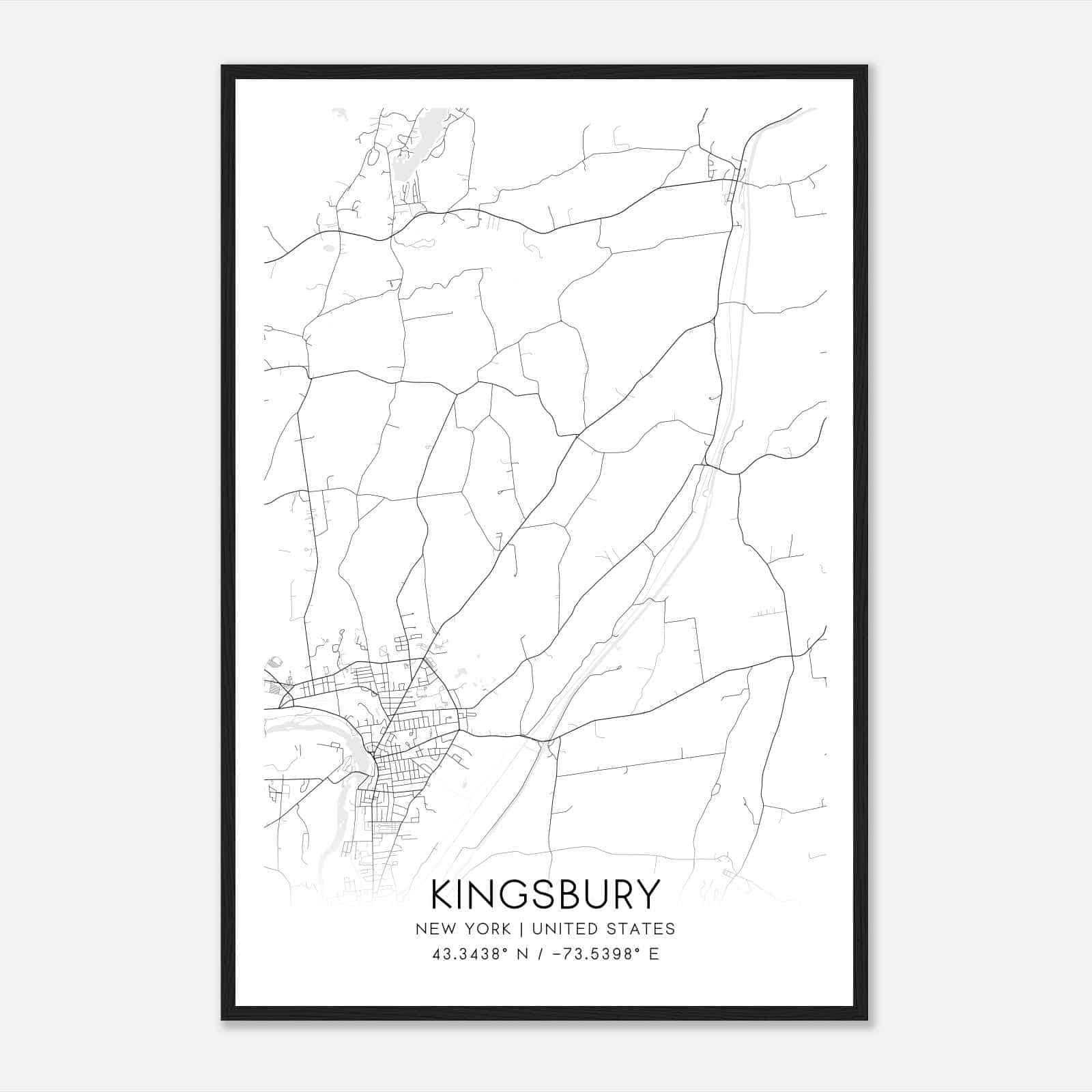 Kingsbury New York Map Poster, Modern Home Decor Wall Art Print