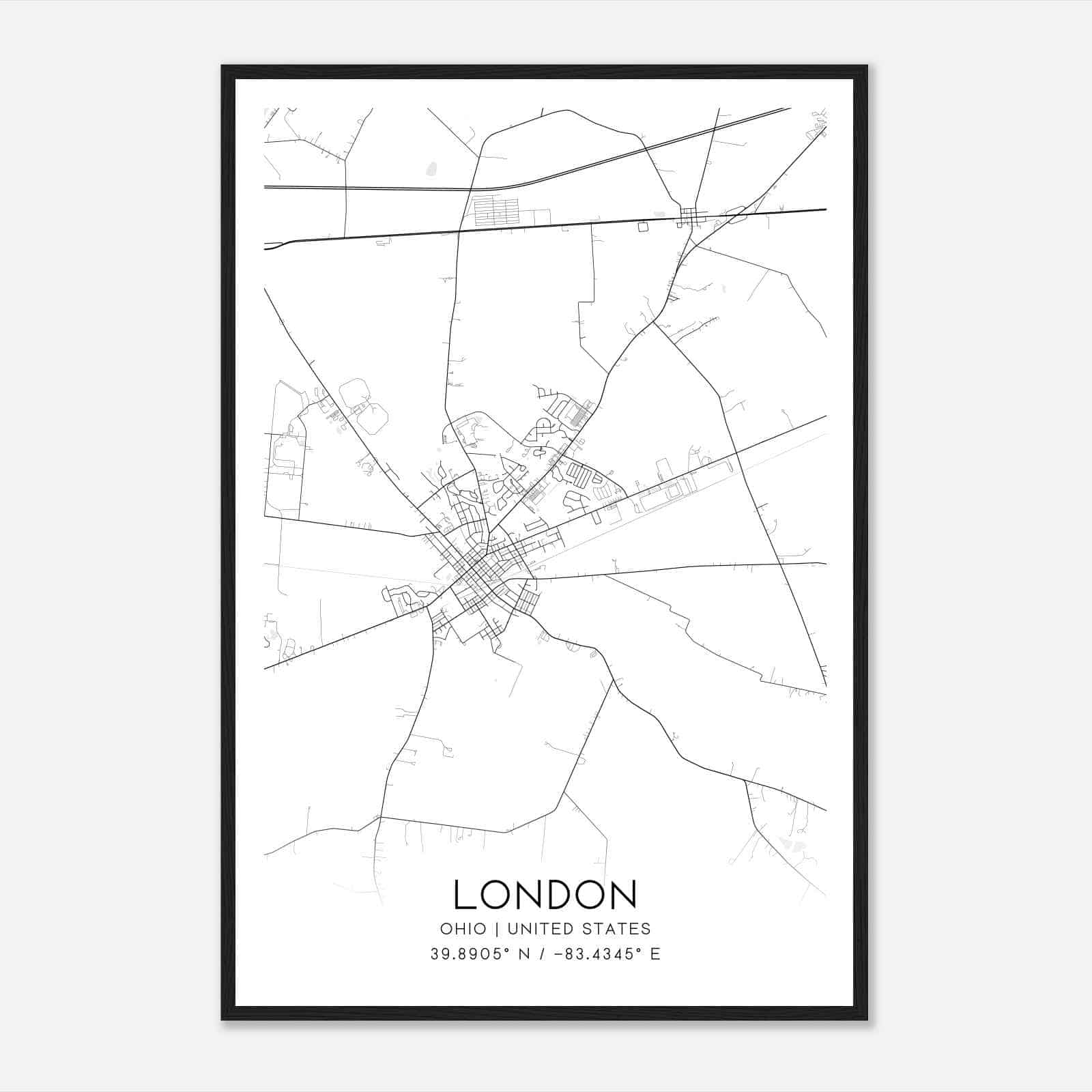 London Ohio Map Poster, Modern Home Decor Wall Art Print