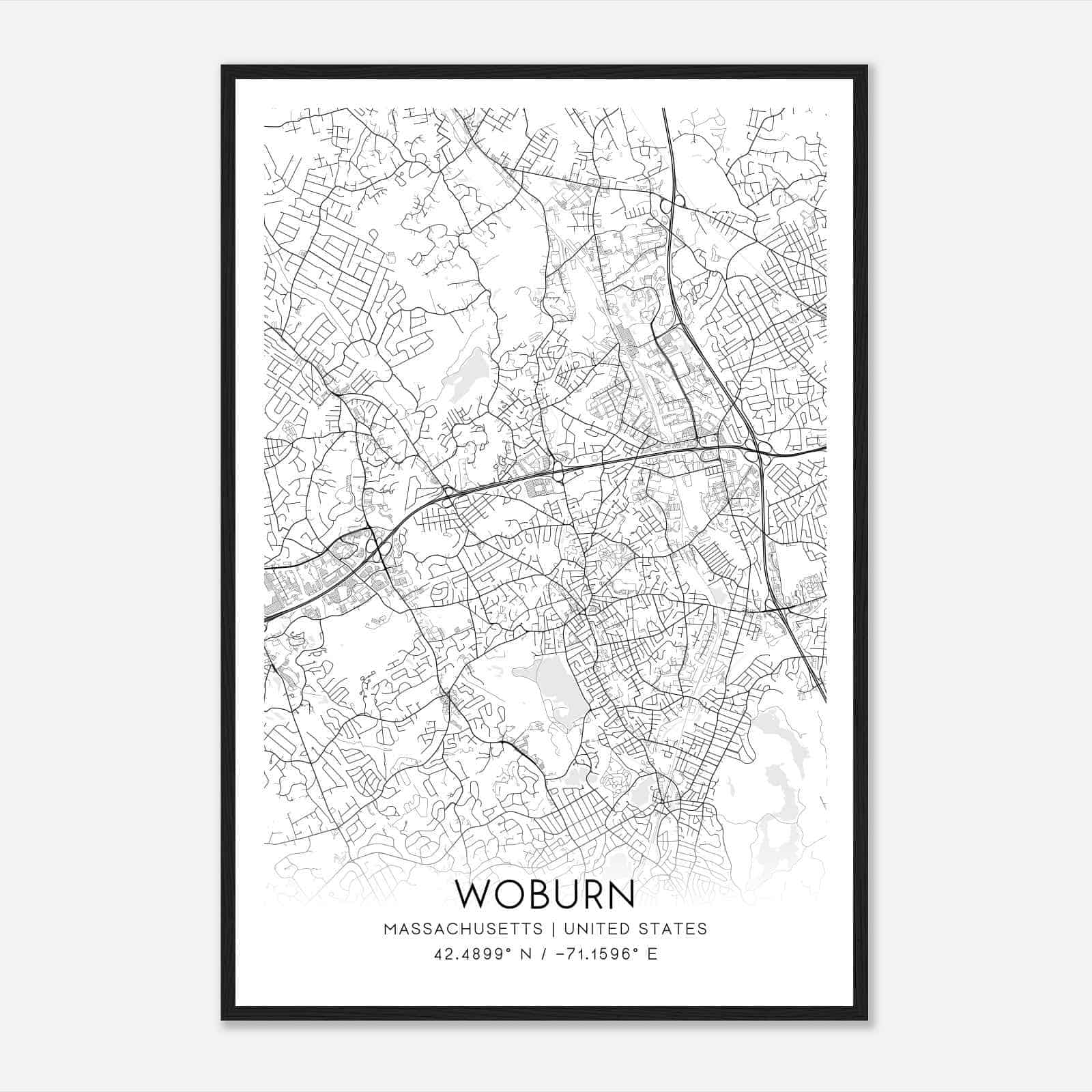 Woburn Massachusetts Map Poster, Modern Home Decor Wall Art Print