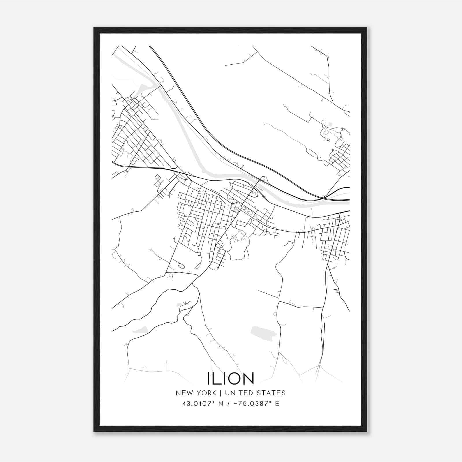 Ilion New York Map Poster, Modern Home Decor Wall Art Print