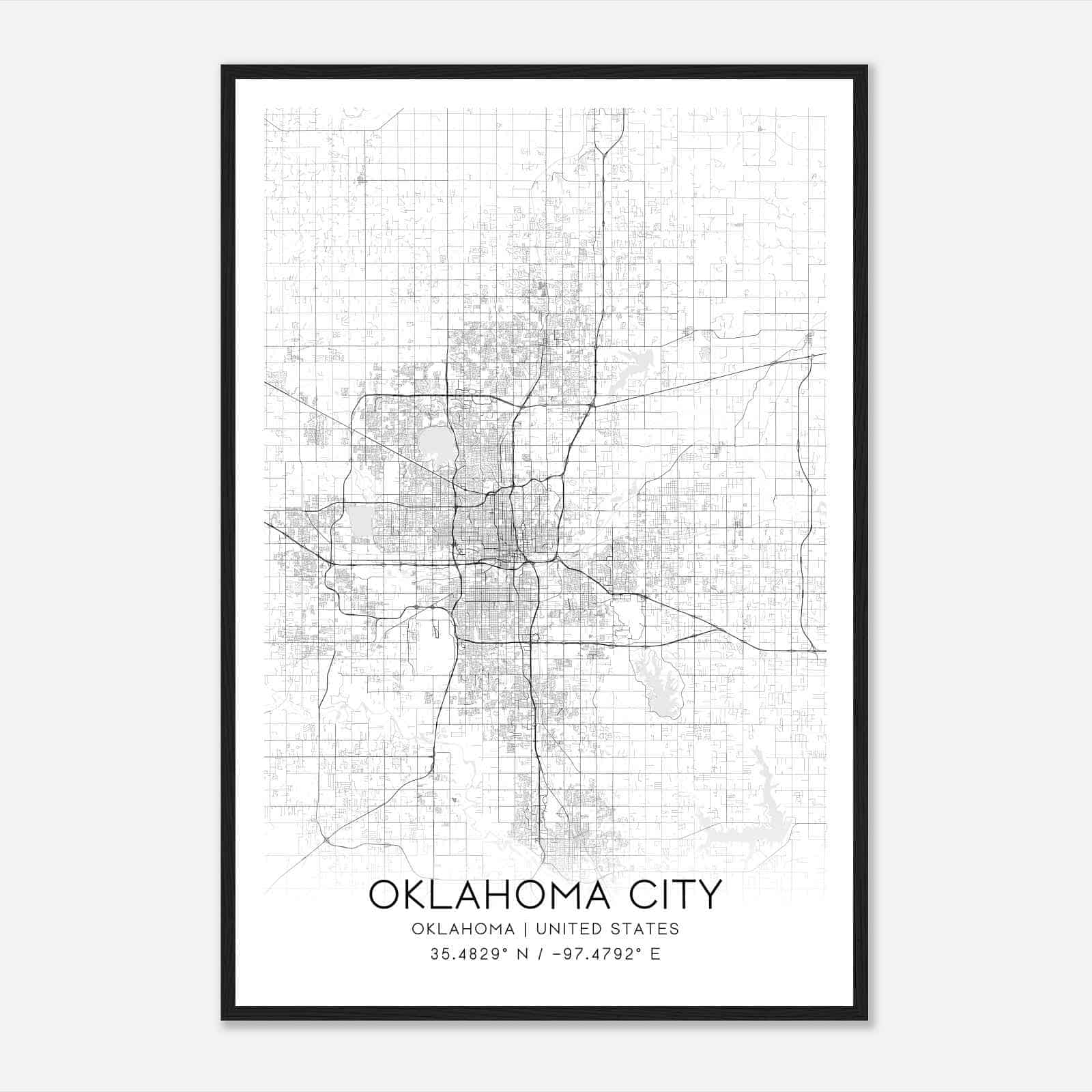 Oklahoma City Oklahoma Map Poster, Modern Home Decor Wall Art Print