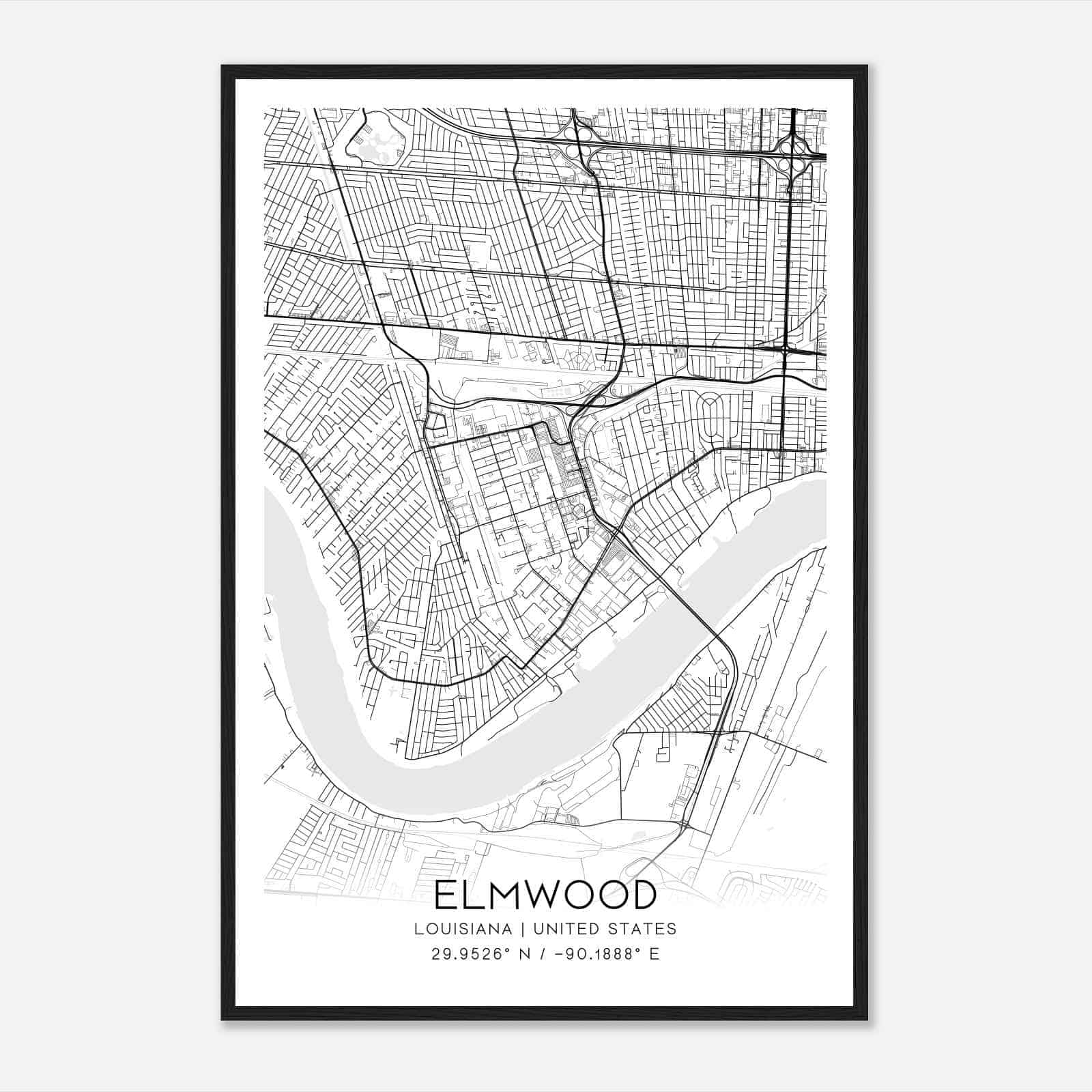 Elmwood Louisiana Map Poster, Modern Home Decor Wall Art Print Elmwood Louisiana Map Poster, Modern Home Decor Wall Art Print