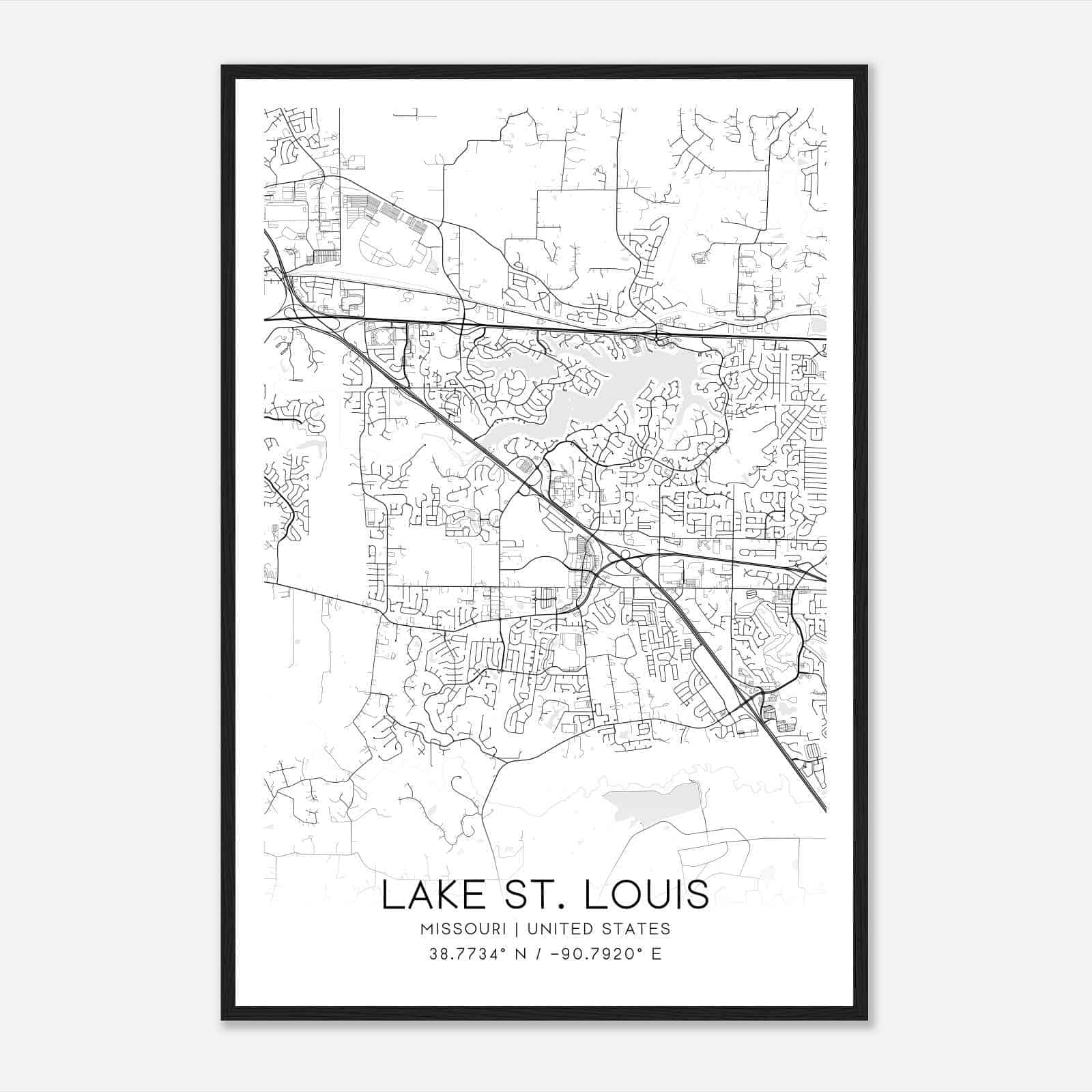 Lake St. Louis Missouri Map Poster, Modern Home Decor Wall Art Print