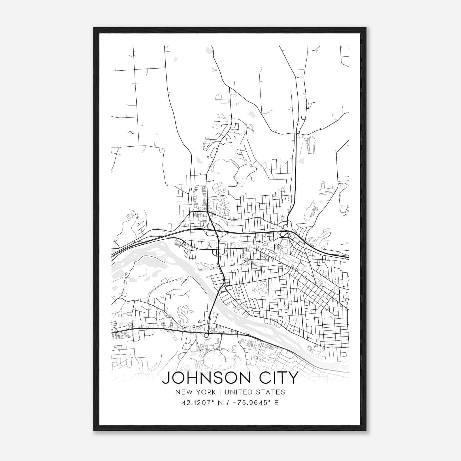 Johnson City New York Map Poster, Modern Home Decor Wall Art Print