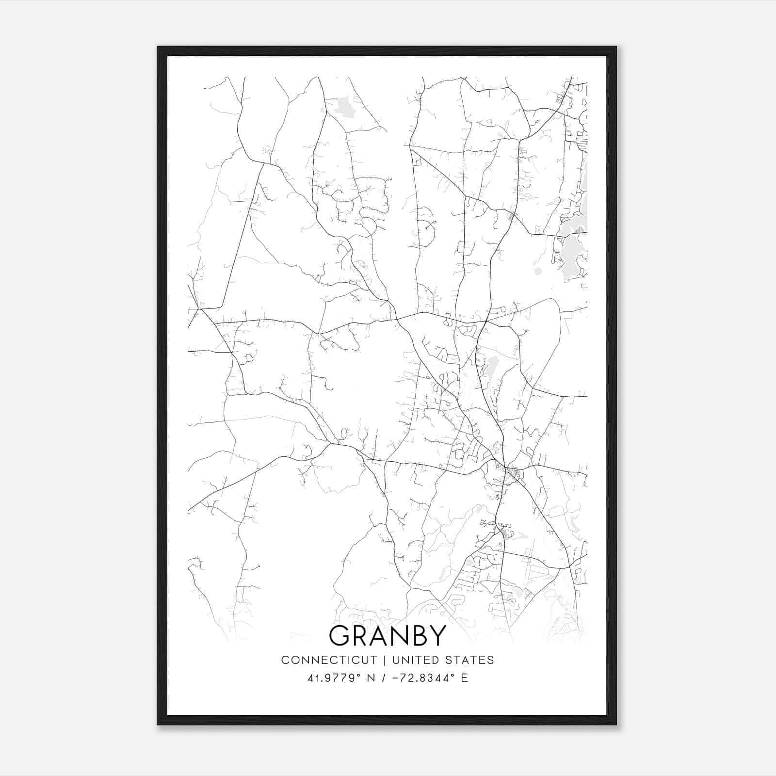Granby Connecticut Map Poster, Modern Home Decor Wall Art Print