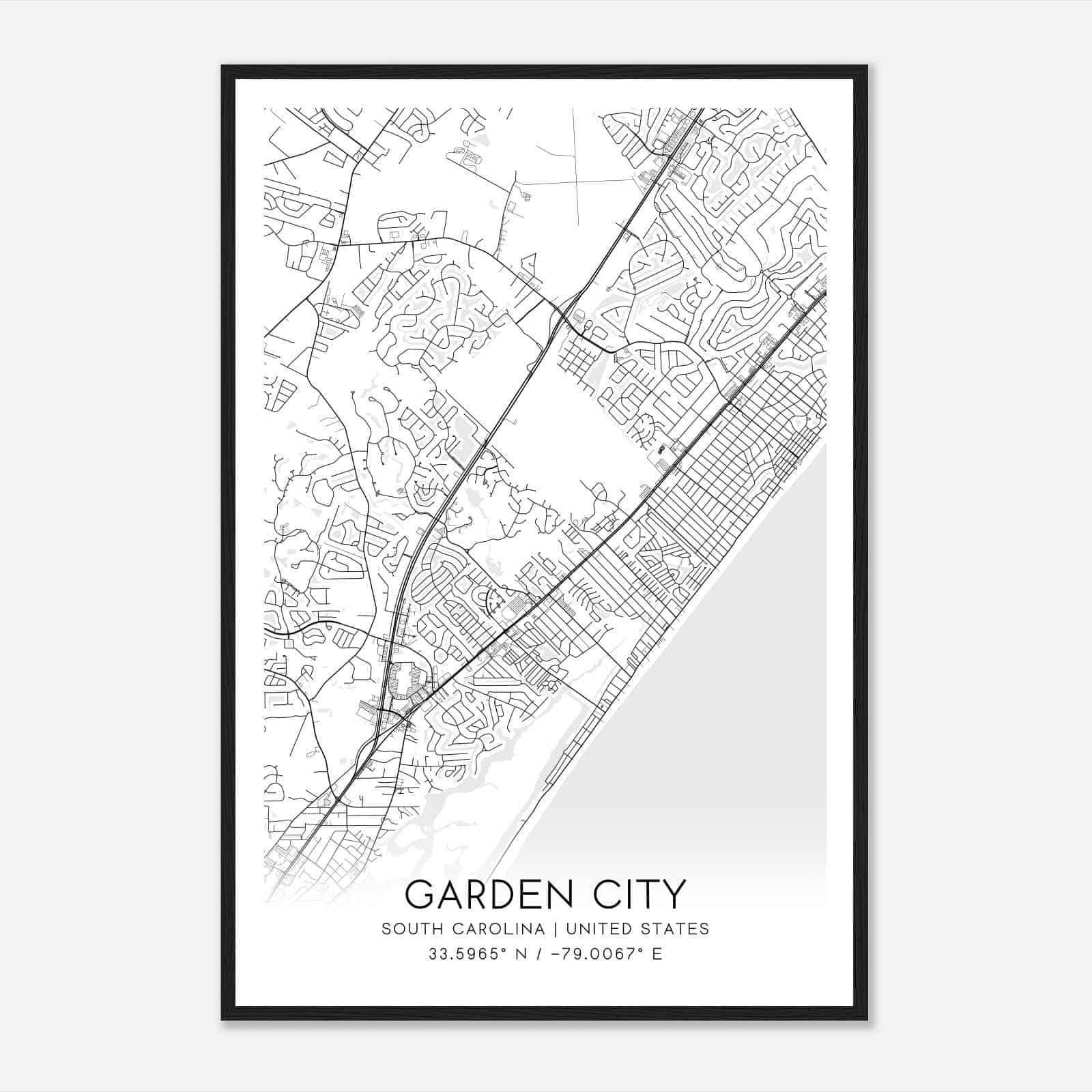 Garden City South Carolina Map Poster, Modern Home Decor Wall Art Print
