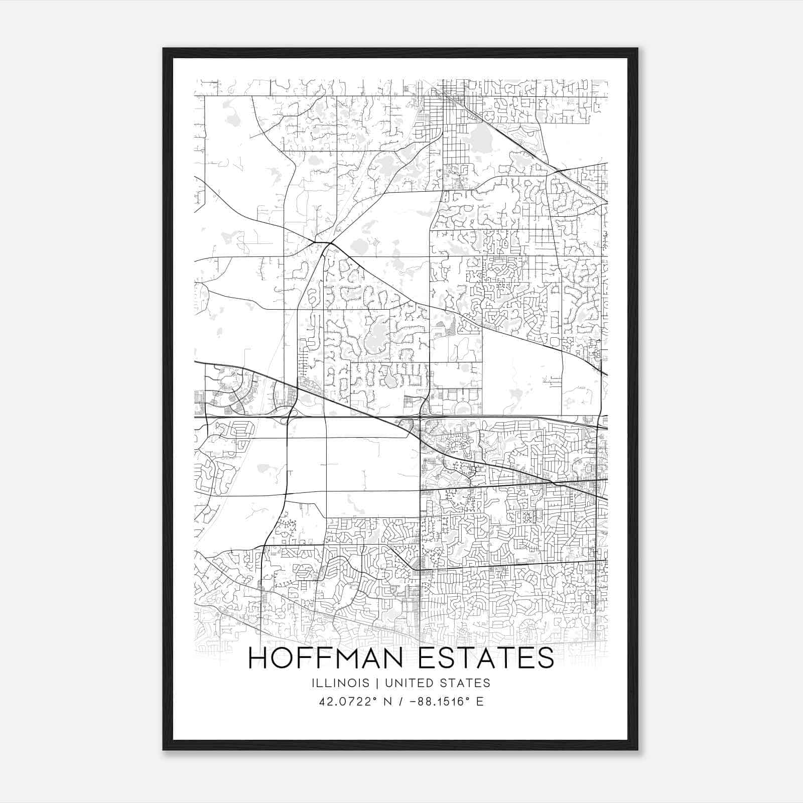 Hoffman Estates Illinois Map Poster, Modern Home Decor Wall Art Print