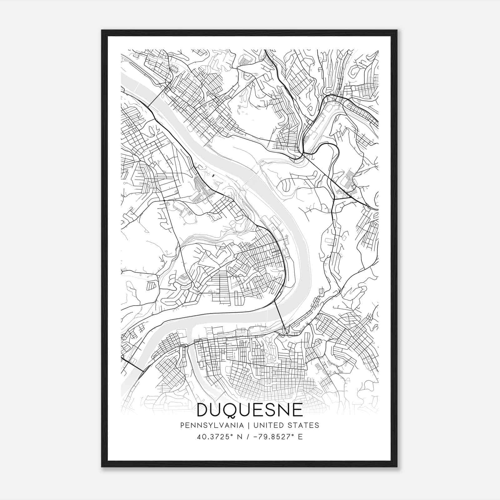 Duquesne Pennsylvania Map Poster, Modern Home Decor Wall Art Print