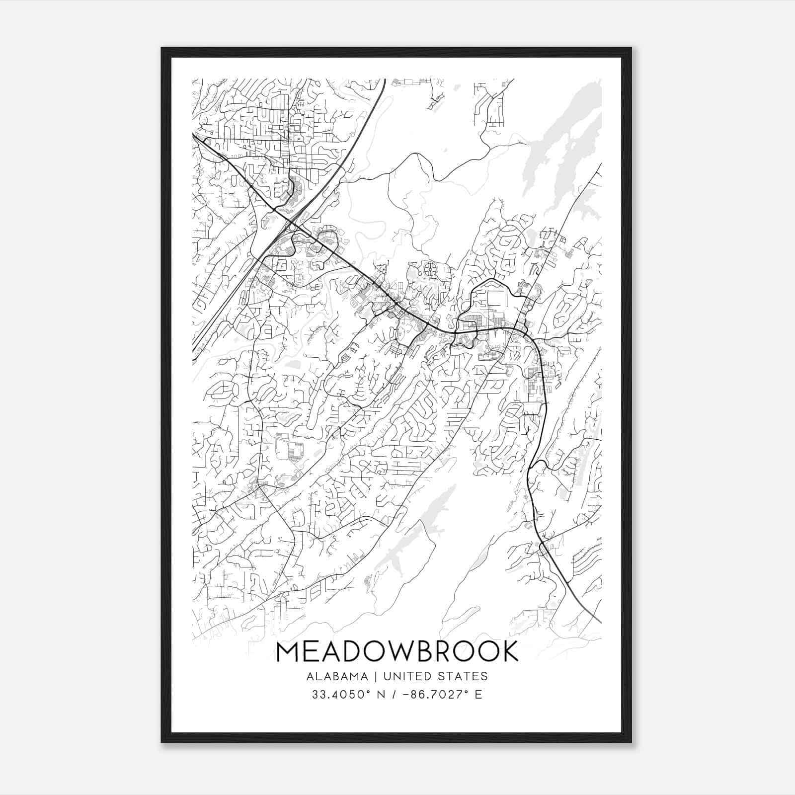 Meadowbrook Alabama Map Poster, Modern Home Decor Wall Art Print